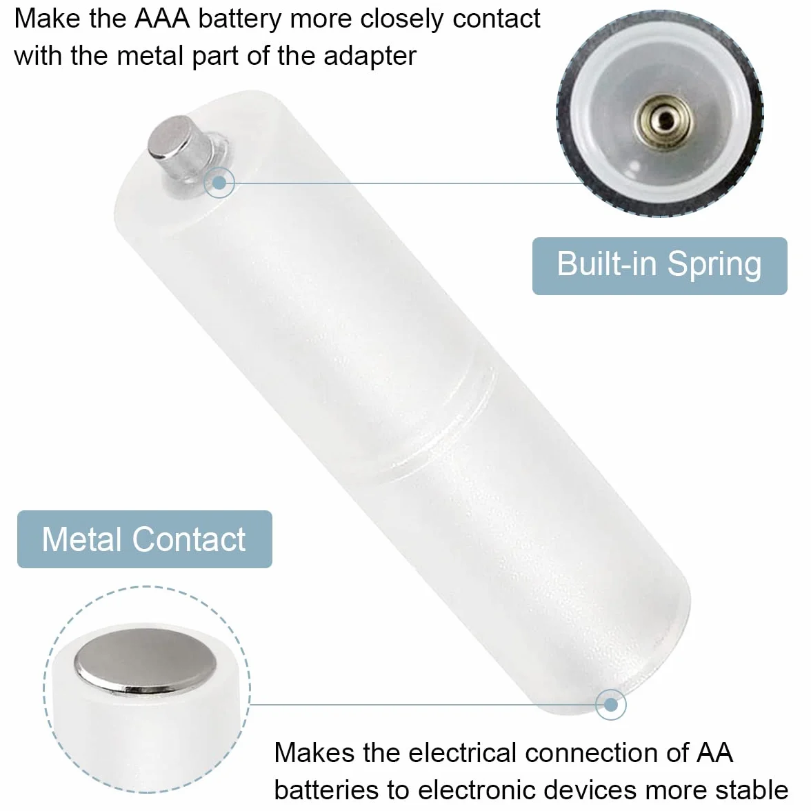 Xiatiaosann Soporte de batería AAA a AA Adaptador de batería Caja de batería Convertidor de celda Caja transparente 1.5V Carcasa de batería con contactos de metal Blanco, 20 piezas