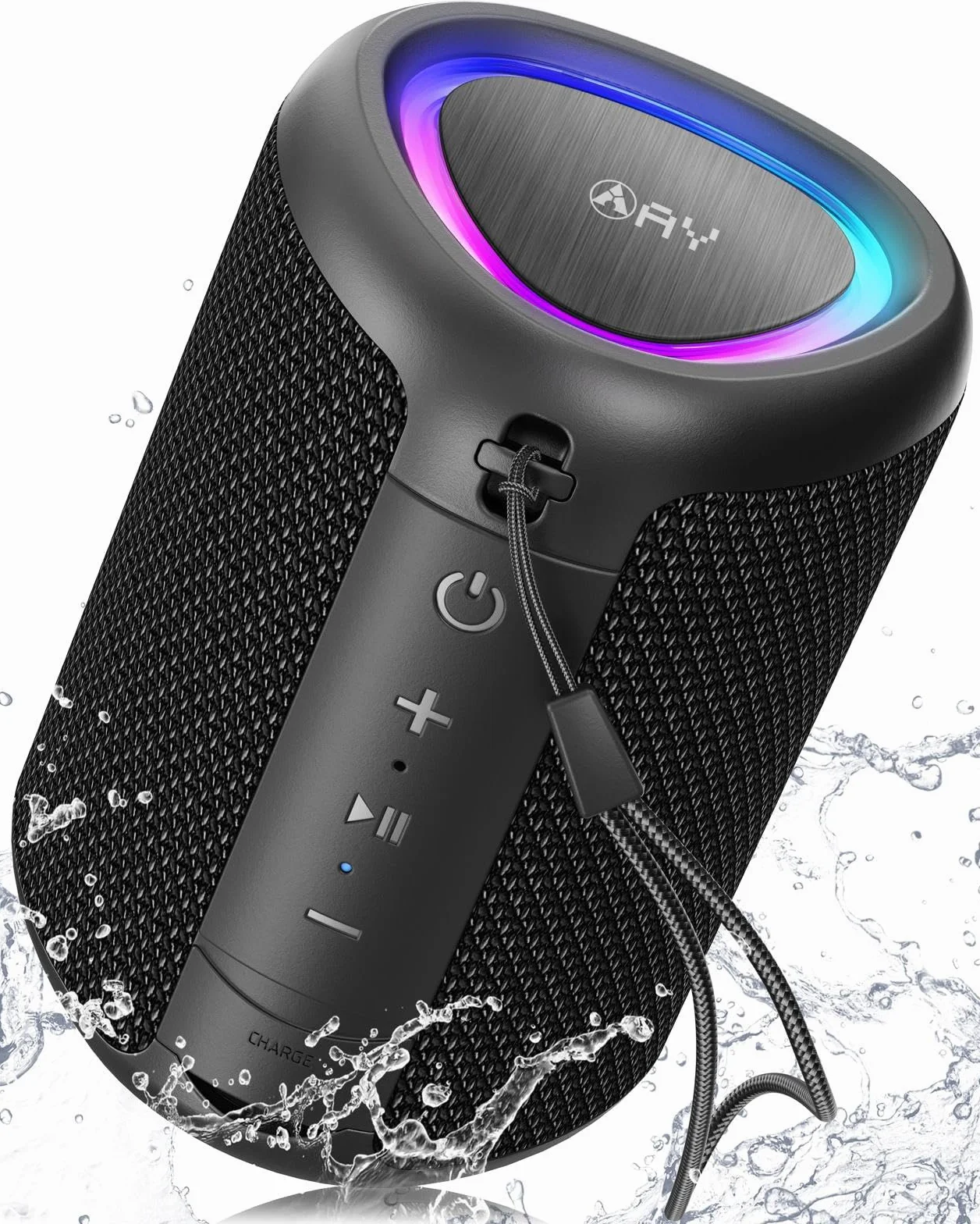 AY Altavoz Bluetooth Portátil con Luces, Impermeable IPX5, Parlante Estéreo, Entrada AUX&TF-Card, Autonomía de 24H, Altavoz Inalámbrico Bluetooth 5.3 Compacto para Camping,Viajes, Aire Libre