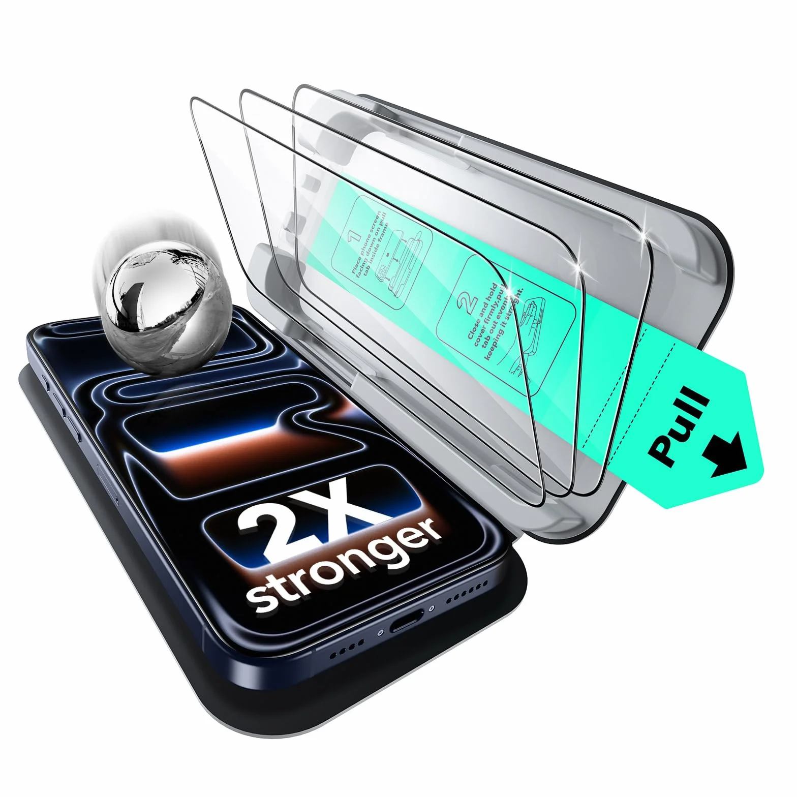 ESR Pack 3 Protectores Pantalla para iPhone 17 Pro Max, Grado Militar, No Astilla, Dureza 9H, Cristal Templado, Cobertura total, Bandeja UltraFit
