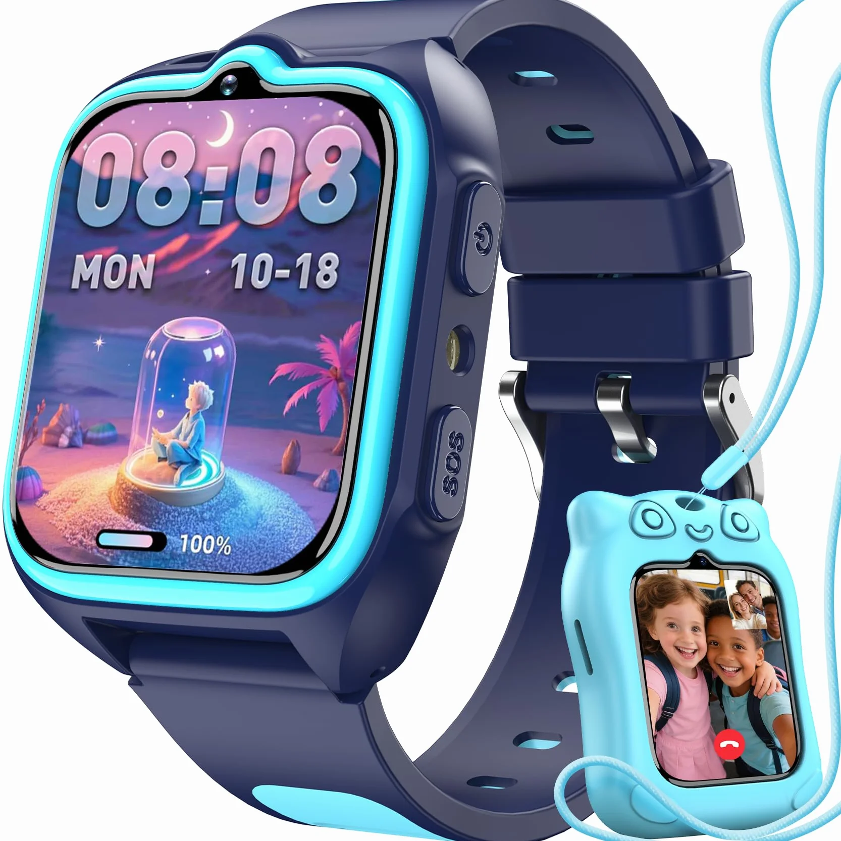 Blackview Smartwatch, 1.75” Reloj Inteligente Niño con GPS Posición, LED Linterna, SOS Llamar, Videollamadas, Chat de Voz, Smartwatch Niños con Podómetro, Juego, Despertador, Modo Escuela, Azul