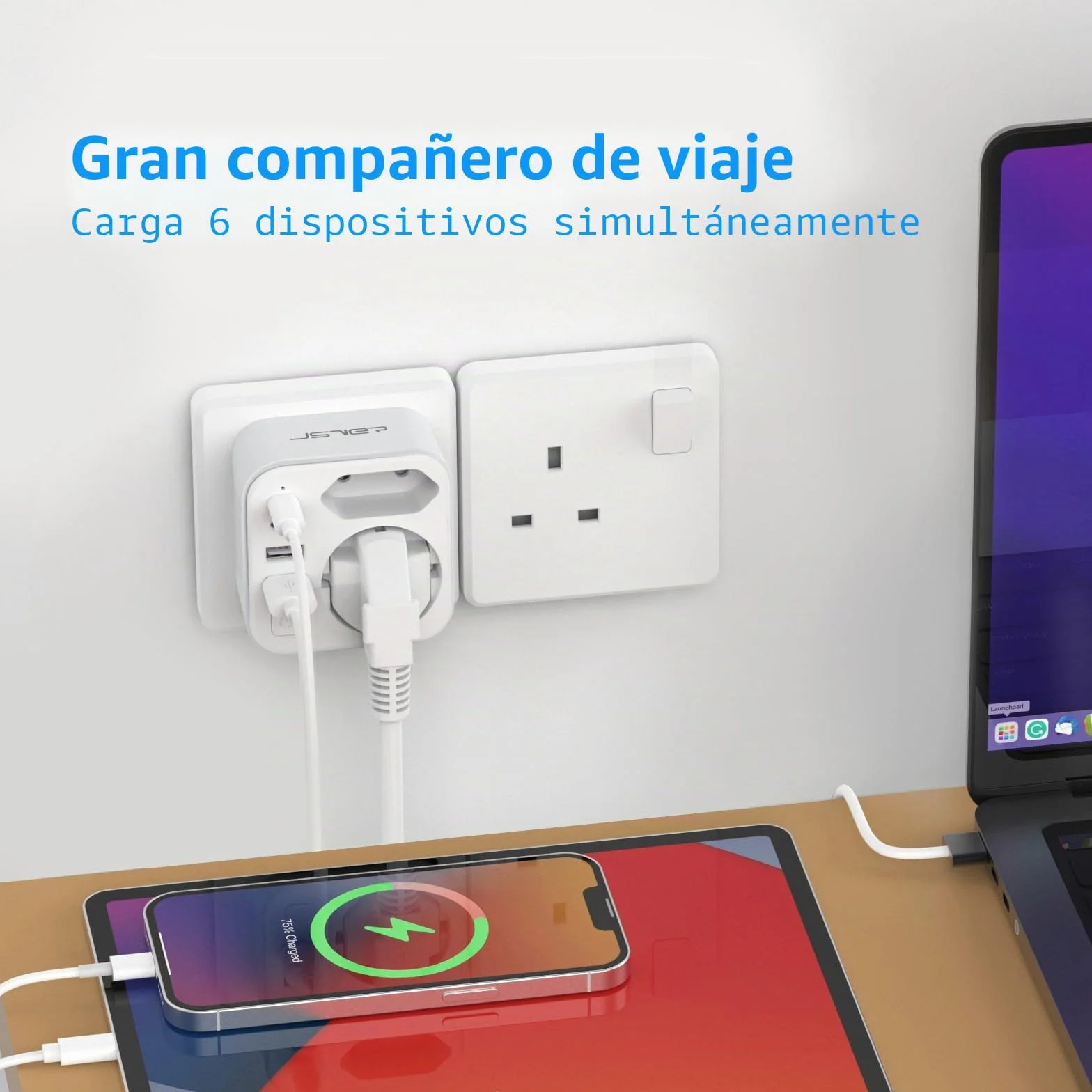 JSVER Adaptador Enchufe UK Tipo G con 2 USB A y 2 C para Viaje EU a UK Irlanda Malasia Singapur Hong Kong Macao