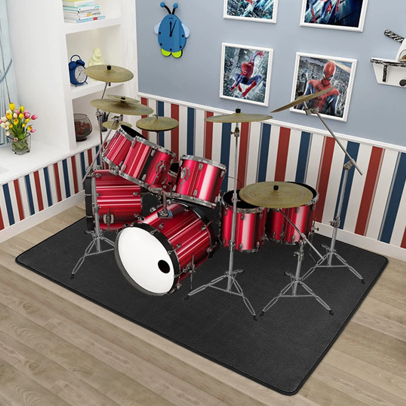 IBVIVIC Alfombra para batería de 160 x 120 cm, kit profesional de batería de jazz electrónico, rectangular, para tambor de bajo, tambor y otros instrumentos, color negro