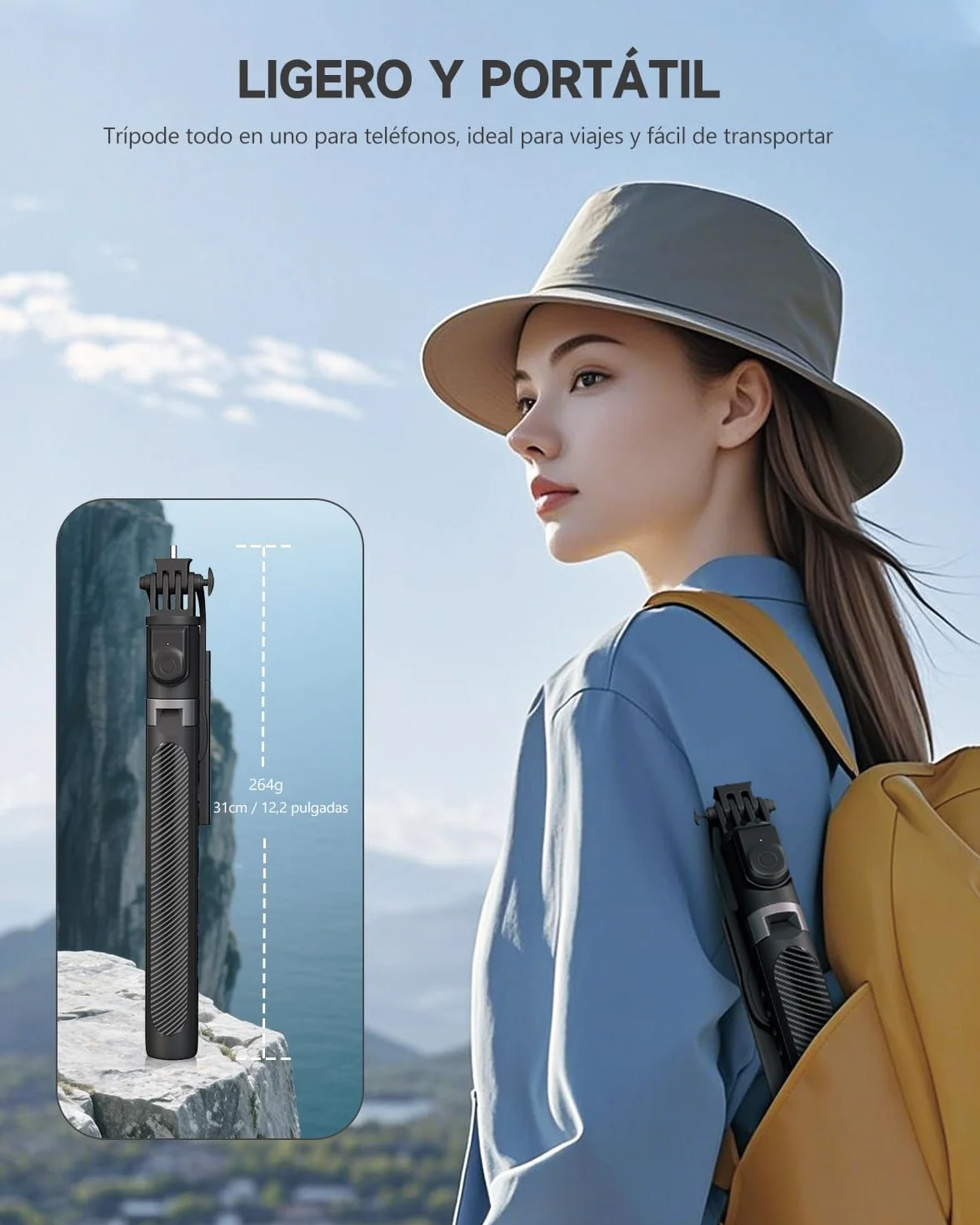 180cm Tripode para Movil & Palo Selfie - Tripode Movil Extensible Portátil con Mando Inalámbrico, Compatible con iPhone/Samsung/GoPro/Cámaras