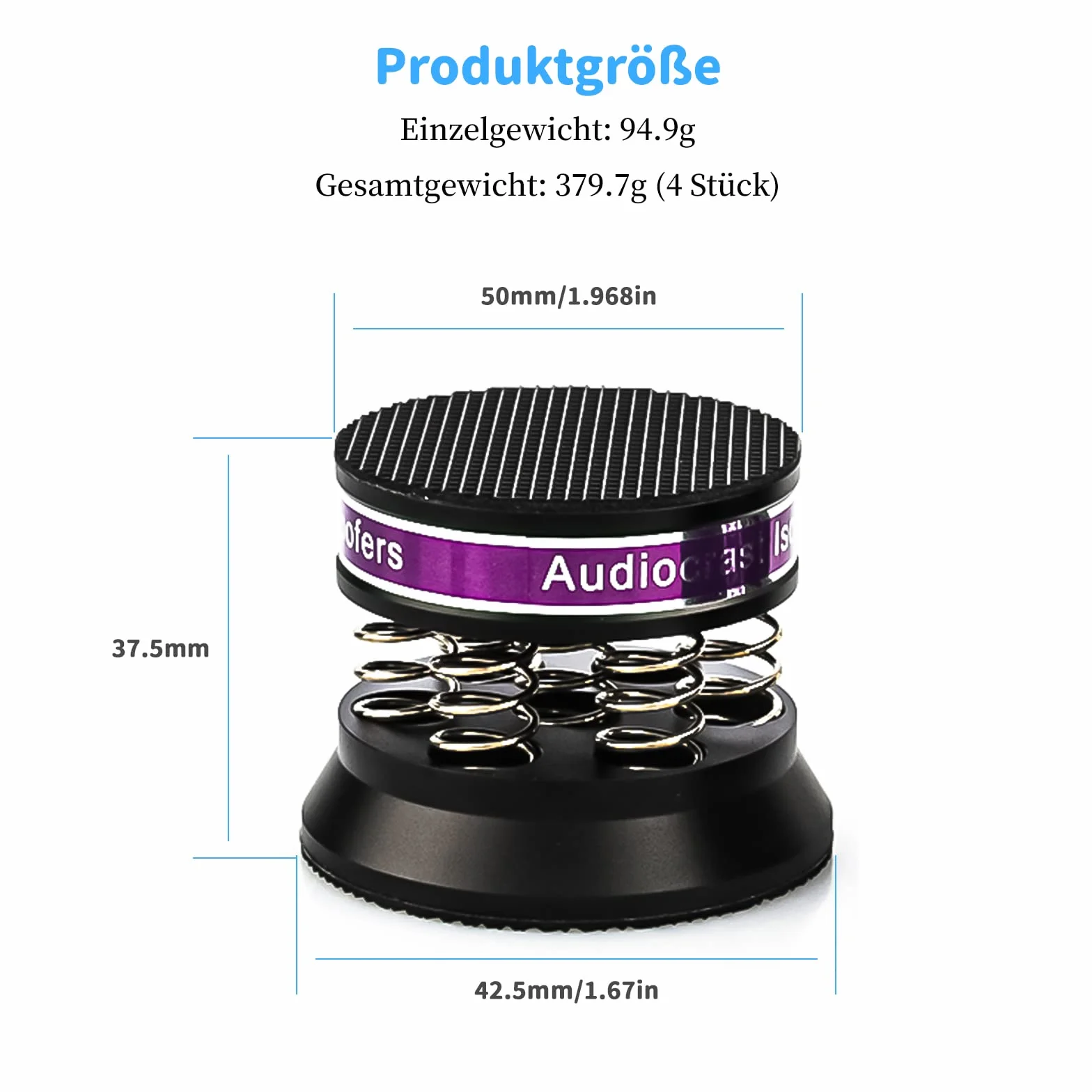 Tertullus Juego de 4 patas de altavoz de gama alta, amortiguador de vibraciones, patas de aluminio, absorción de audio, soporte para altavoces con alfombrilla antideslizante, amortiguador de