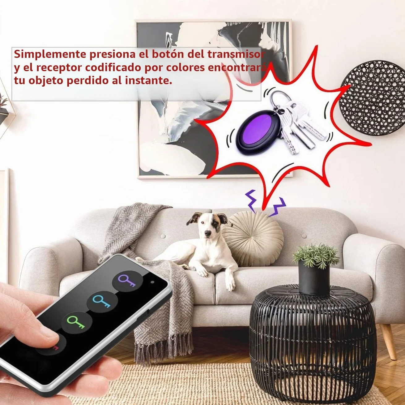 Reyke Buscador de Llaves, localizador inalámbrico de artículos de 80 dB RF con Rango de Trabajo de 100 pies, buscador Remoto con Linterna LED, Soporte Base para Llaves, Cartera, teléfono y Mascotas