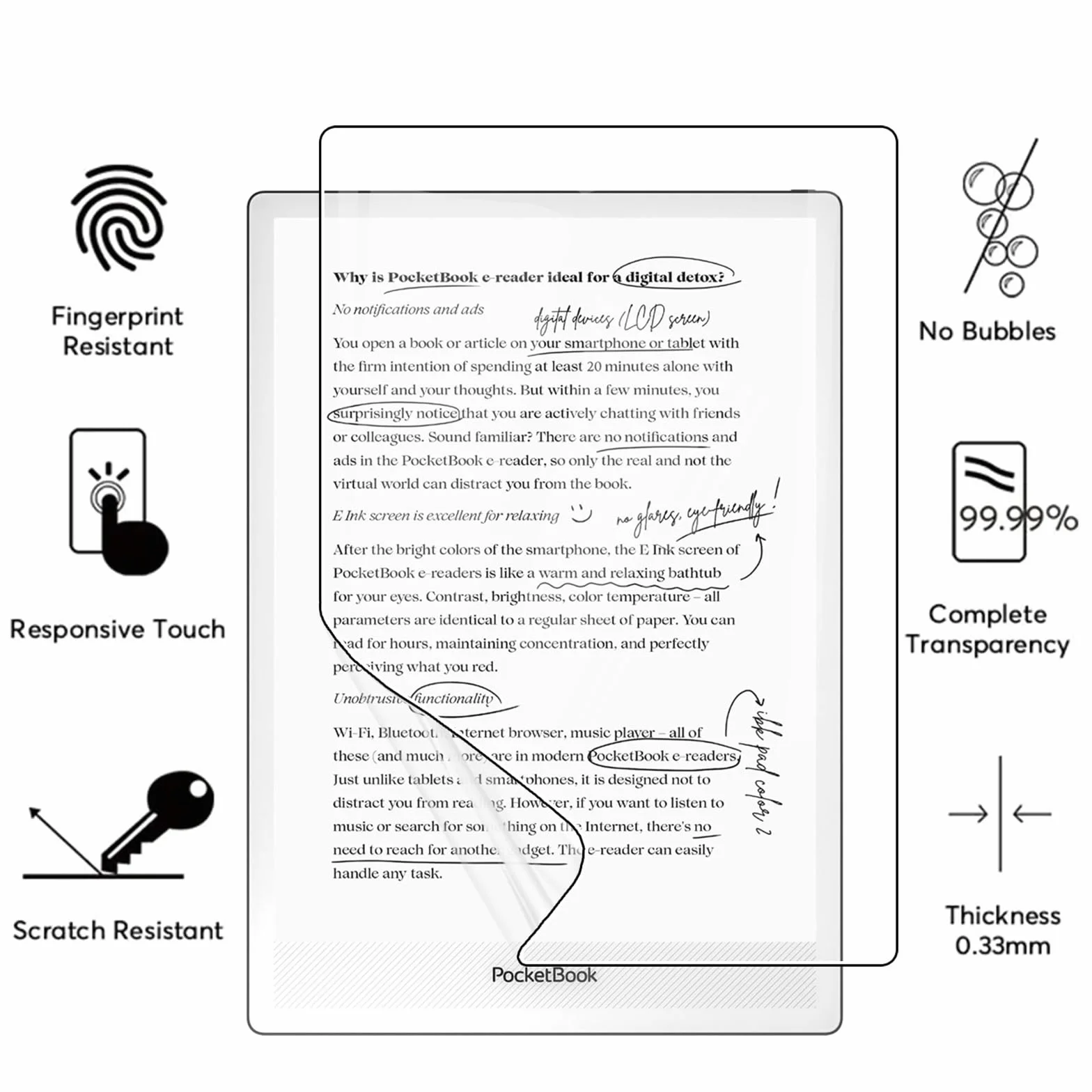 Protector de Pantalla para Pocketbook InkPad One 10.3 Pulgadas, [2 Pack] Protectora Película Anti-arañazos, Sin Burbujas, HD Clear Flexible Pet Film Protector para Pocketbook InkPad One