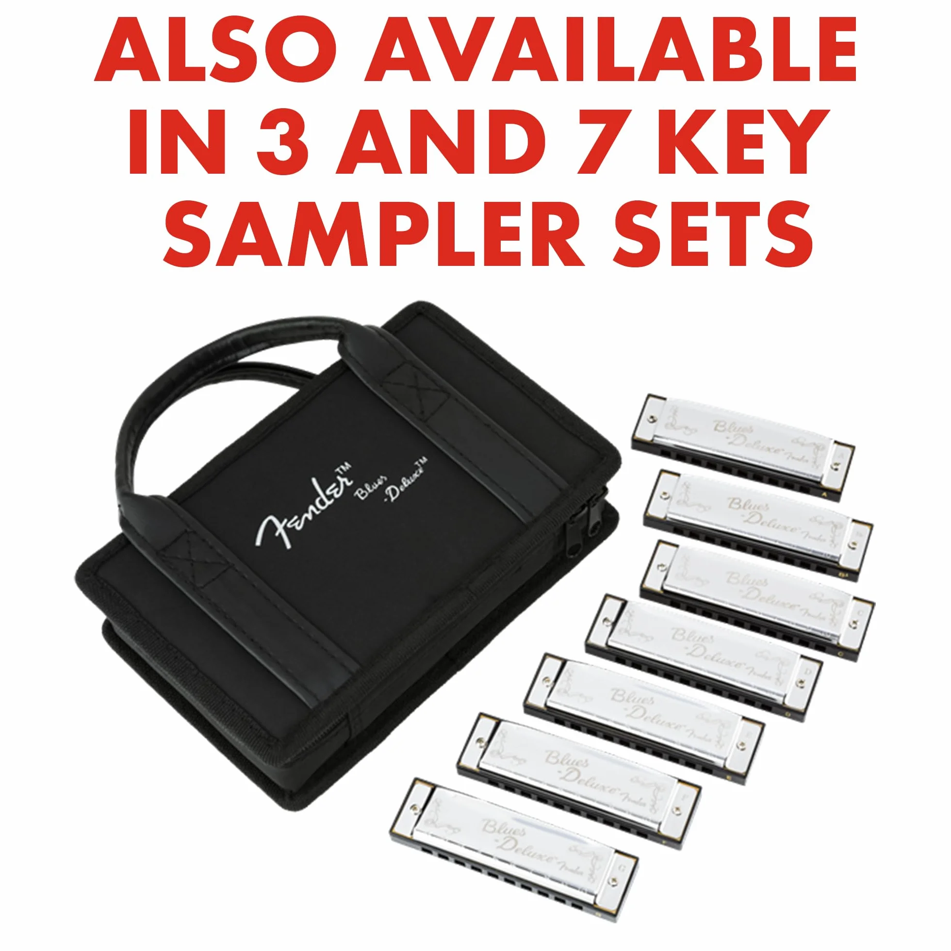 Fender - Armónica de lujo Blues Deluxe, juego de 3 unidades con funda (tonos Do, Sol y La)