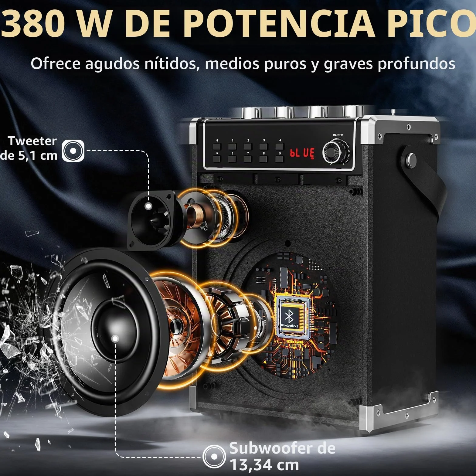 JYX Máquina de karaoke con dos micrófonos inalámbricos, ajuste de bajos/agudos y luz LED, soporte TWS, entrada AUX, radio FM, REC, suministro para fiesta/reunión/boda - negro