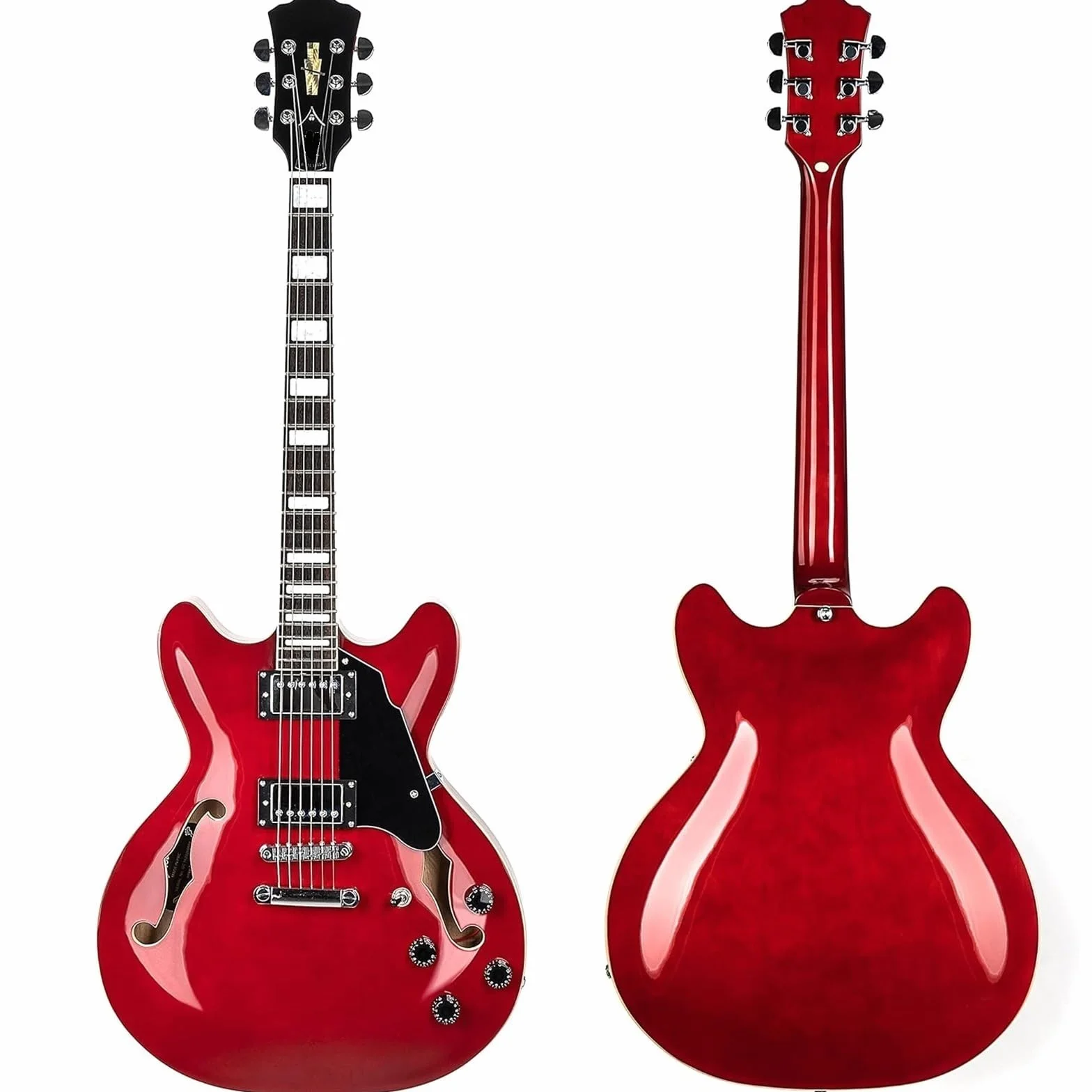 Guitarra Eléctrica De Escala Completa Cuerpo Semi Hueco Con Trastes De Acero Inoxidable(Red)