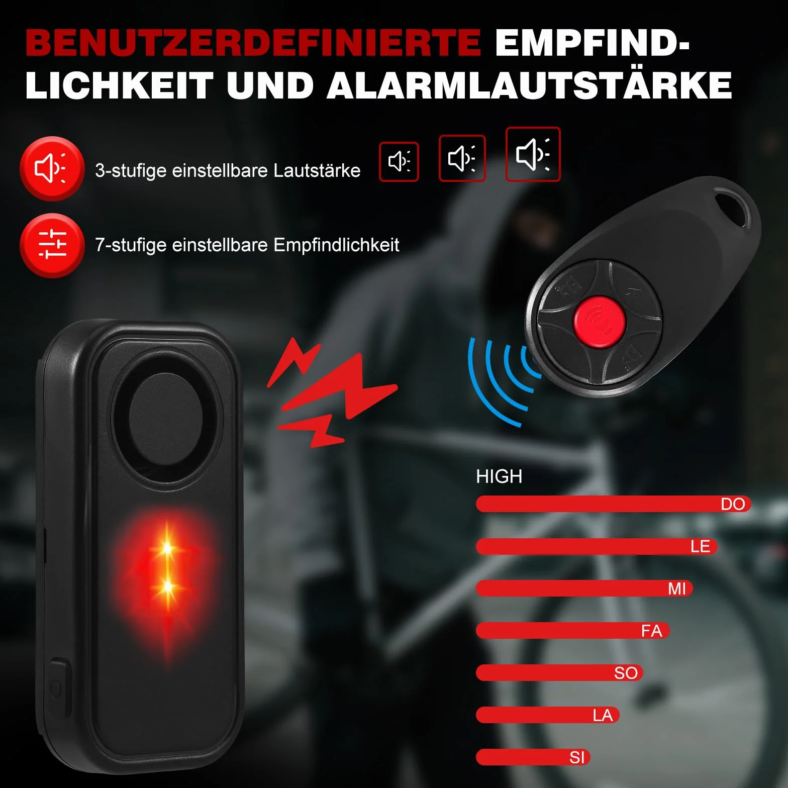 Sistema de alarma para bicicletas, antirrobo inalámbrico con sensor de vibración, sirena impermeable para bicicletas, volumen alto 113 db con mando a distancia para scooter, coche, bicicleta