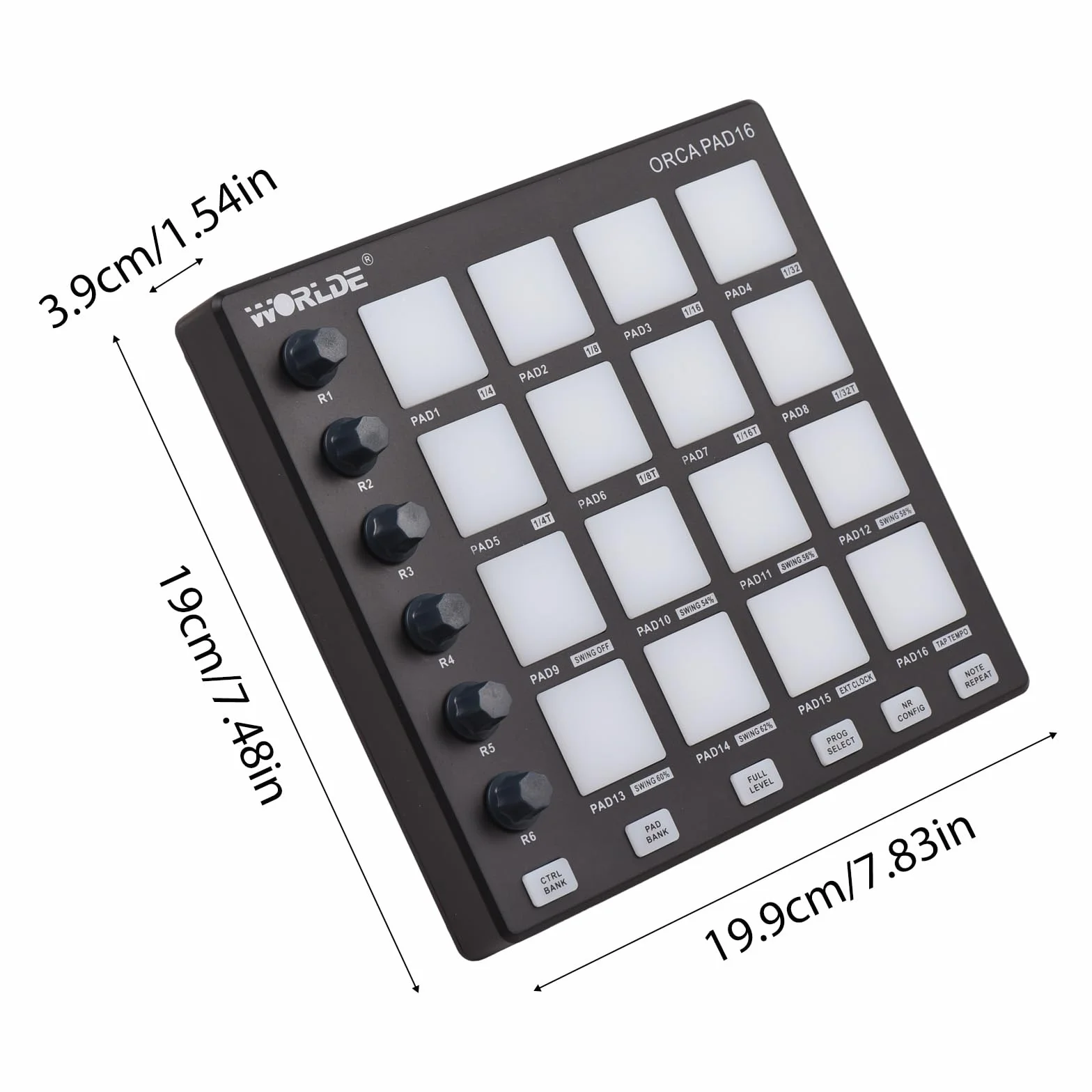 Controlador MIDI, controlador MIDI HUIOP Máquina de Beat Maker 6 perillas asignables, botones de repetición de notas de nivel completo y software de producción, mini controlador MIDI portátil,