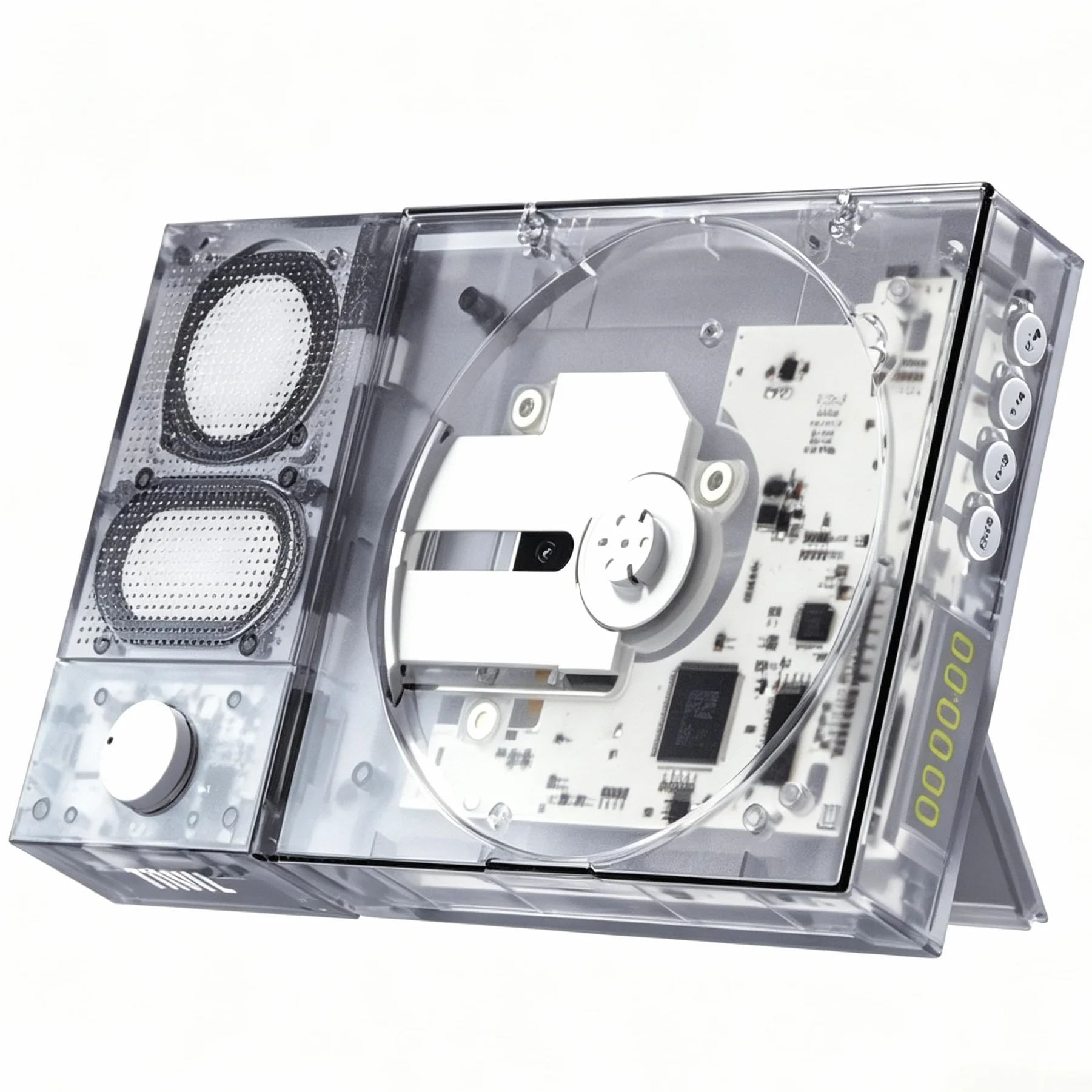 【Tinyl Split】Reproductor de CD 3 en 1 completamente nuevo y mejorado, blanco transparente, altavoz Bluetooth desmontable y reproductor de CD, portátil, recargable, para el hogar como regalo