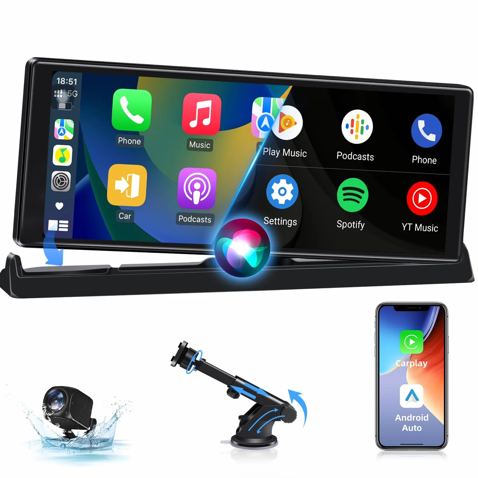 2026 Exclusividad Pantalla Carplay Android Auto Inalambrico, Universal Pantalla Coche Táctil de 10,26 Pulgadas Carplay Coche con Cámara de Marcha Atrás, p antalla Android Auto con Navegación GPS