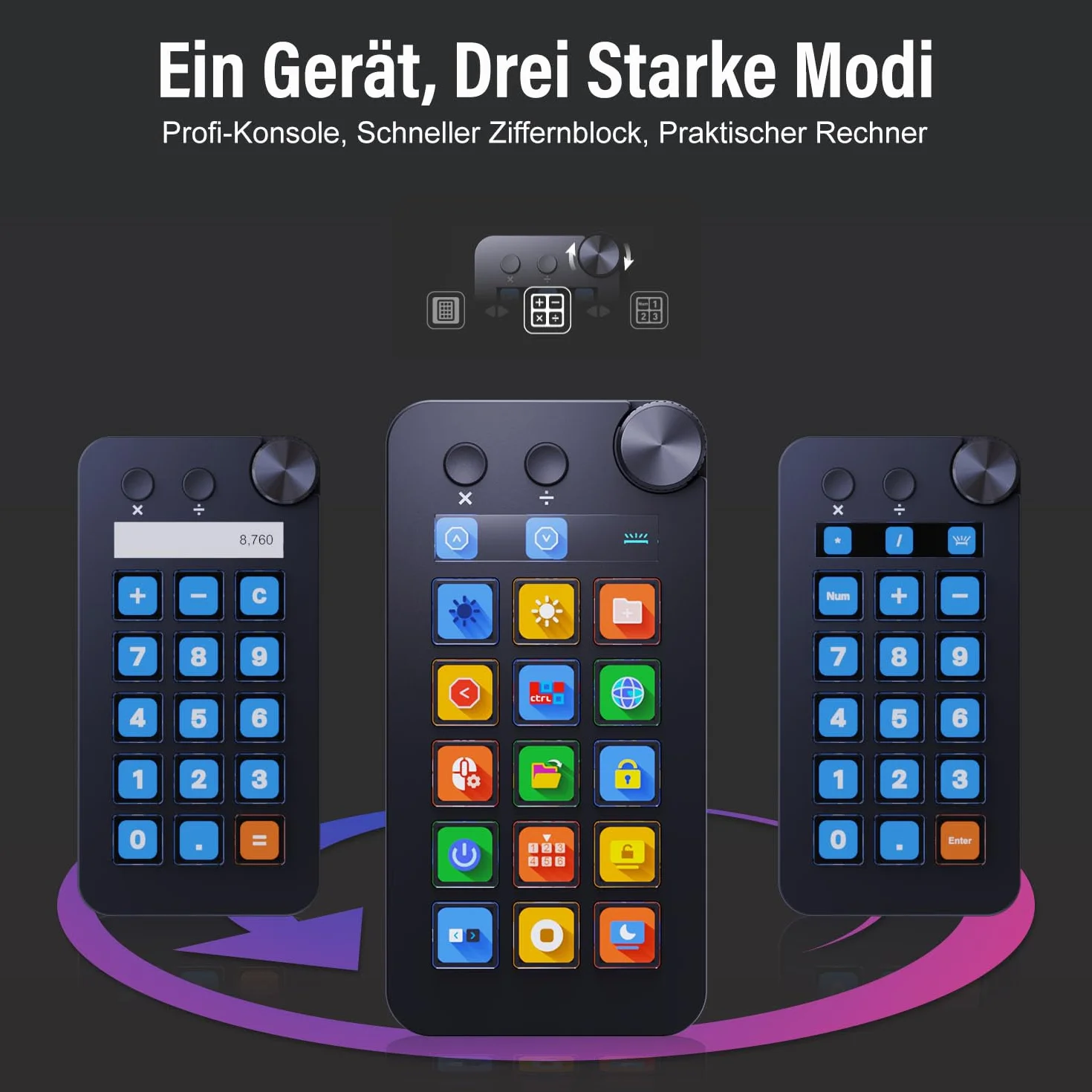 Basicolor N1 3-in-1 Stream Controller Deck,Professional Macro Keypad with 15 Animated LCD Keys,Knob&Display,Doubles as Numpad&Calculator for Streaming&Productivity(Win10+/Mac14.0+)-Black