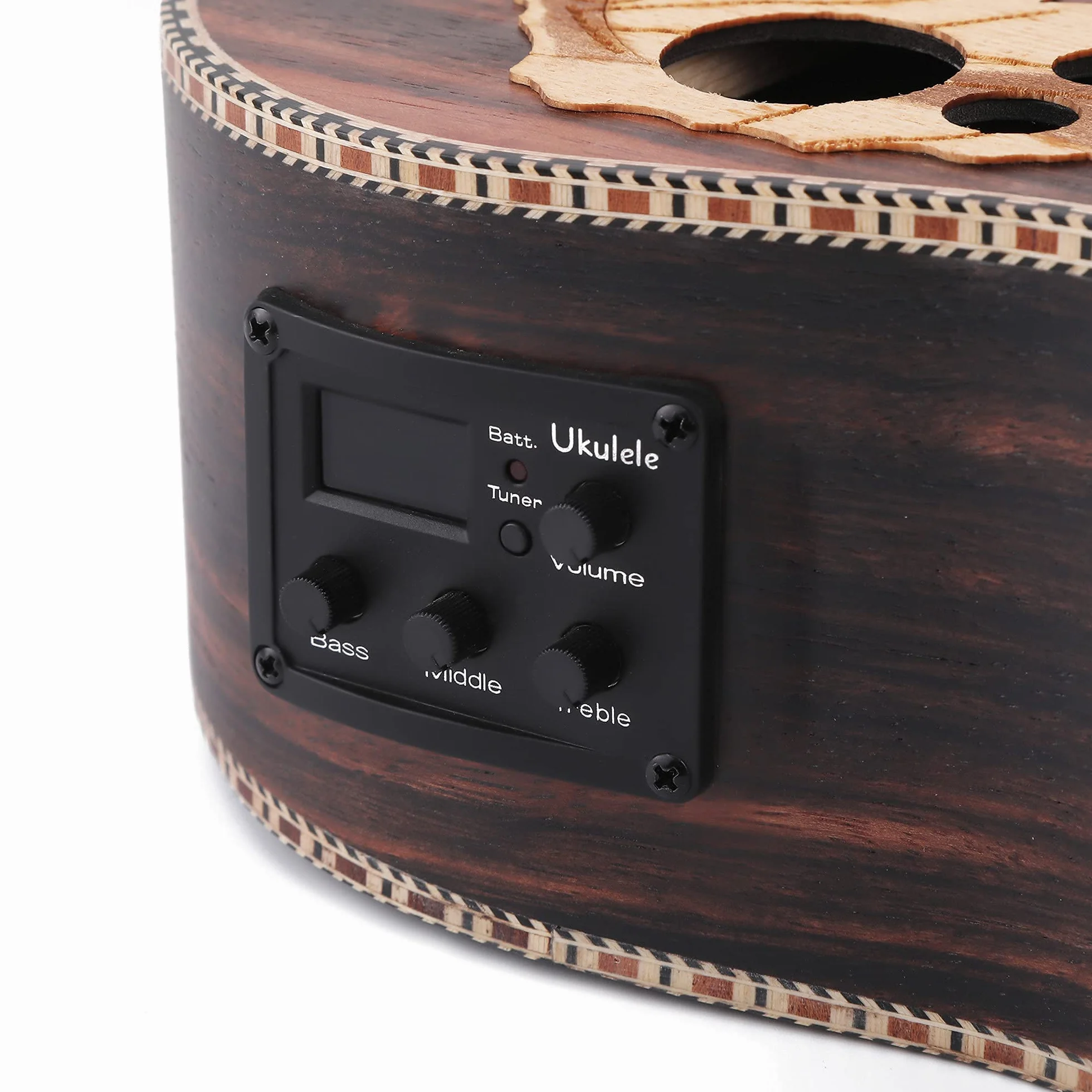 Batking Ukelele Baritono, 30 Pulgadas Blackwood acústico eléctrico barítono ukulele con bolsa, correa, cuerdas de nailon, afinador eléctrico, púa, agitador