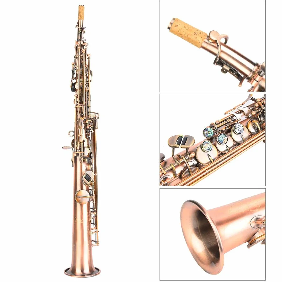 Venta loca Sopranaxofón Soprano, Profesional Antique Red Copper B Soprano con bolsa de transporte
