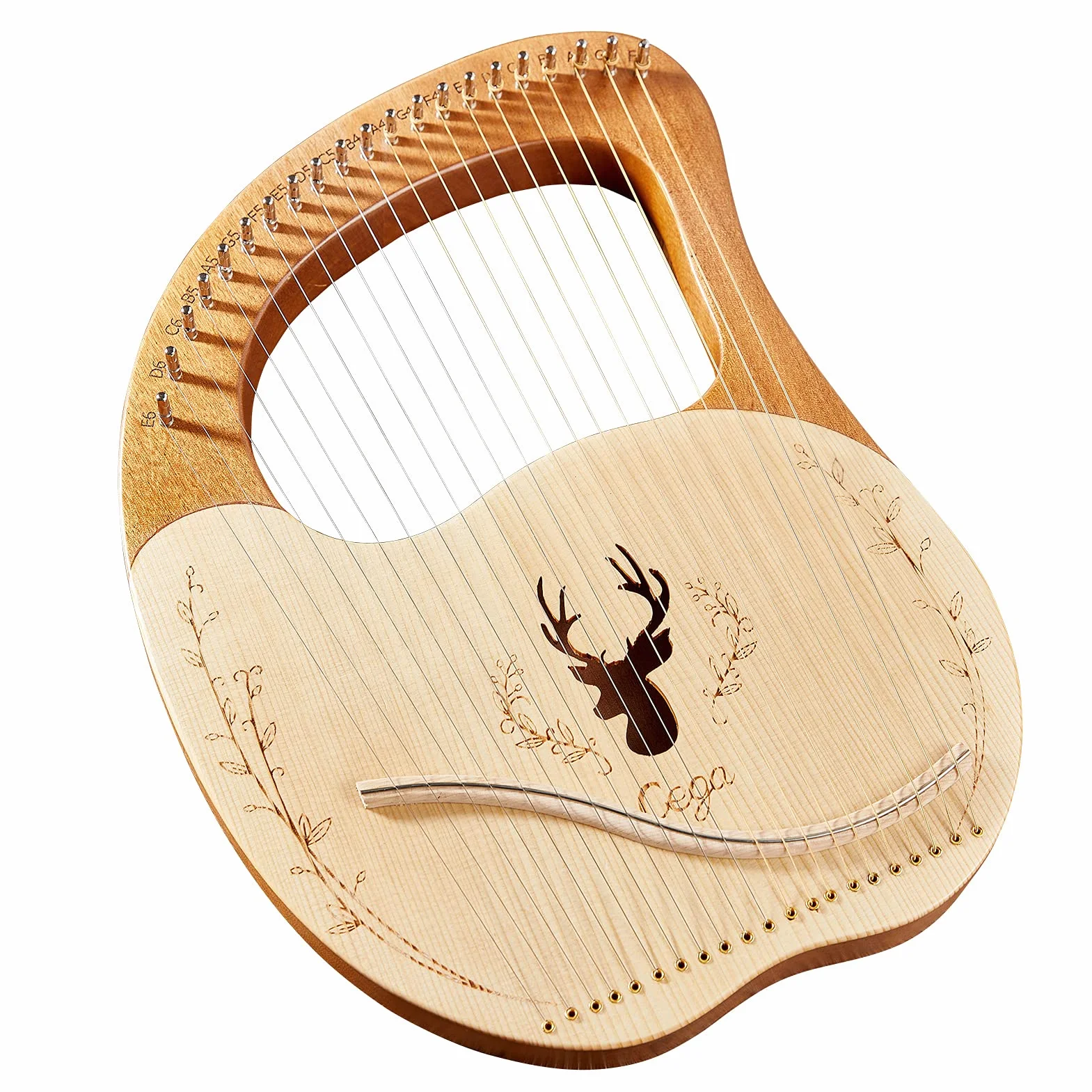 HUIOP lira,Cega 21 cuerdas de metal Lyre Harp Box Lyre Harp Spruce Topboard Tablero de caoba Instrumento de cuerda con llave de afinación Cuerdas Picks Music Note Sticker,arpa lira con llave de afinac