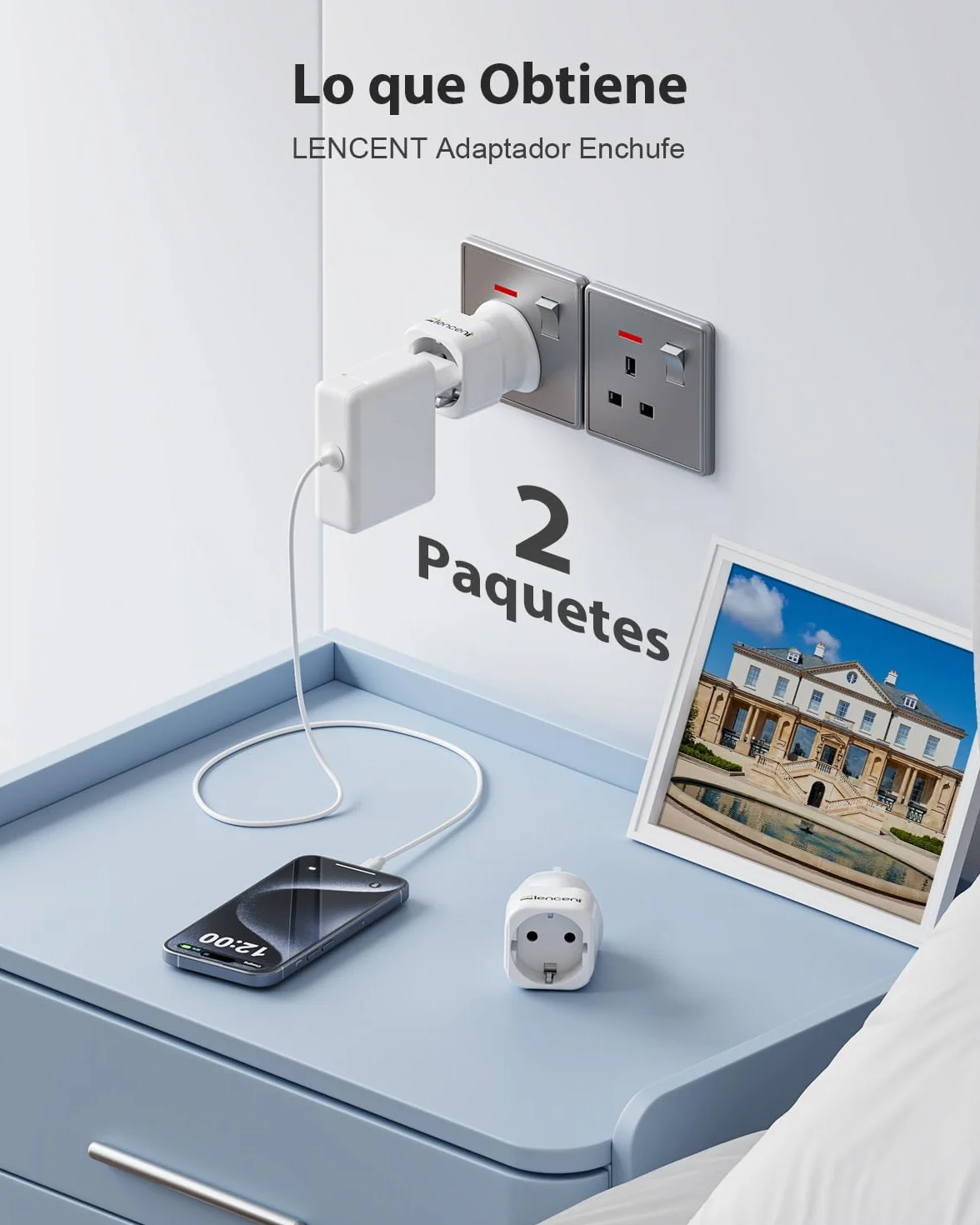 LENCENT 2 Piezas Adaptador Enchufe UK Tipo G de España a Inglaterra, Adaptador 2-Pin Europeo a 3-Pin Reino Unido con Fusible 13A para Irlanda Escocia Britanico Maldivas Gran Bretaña Londres