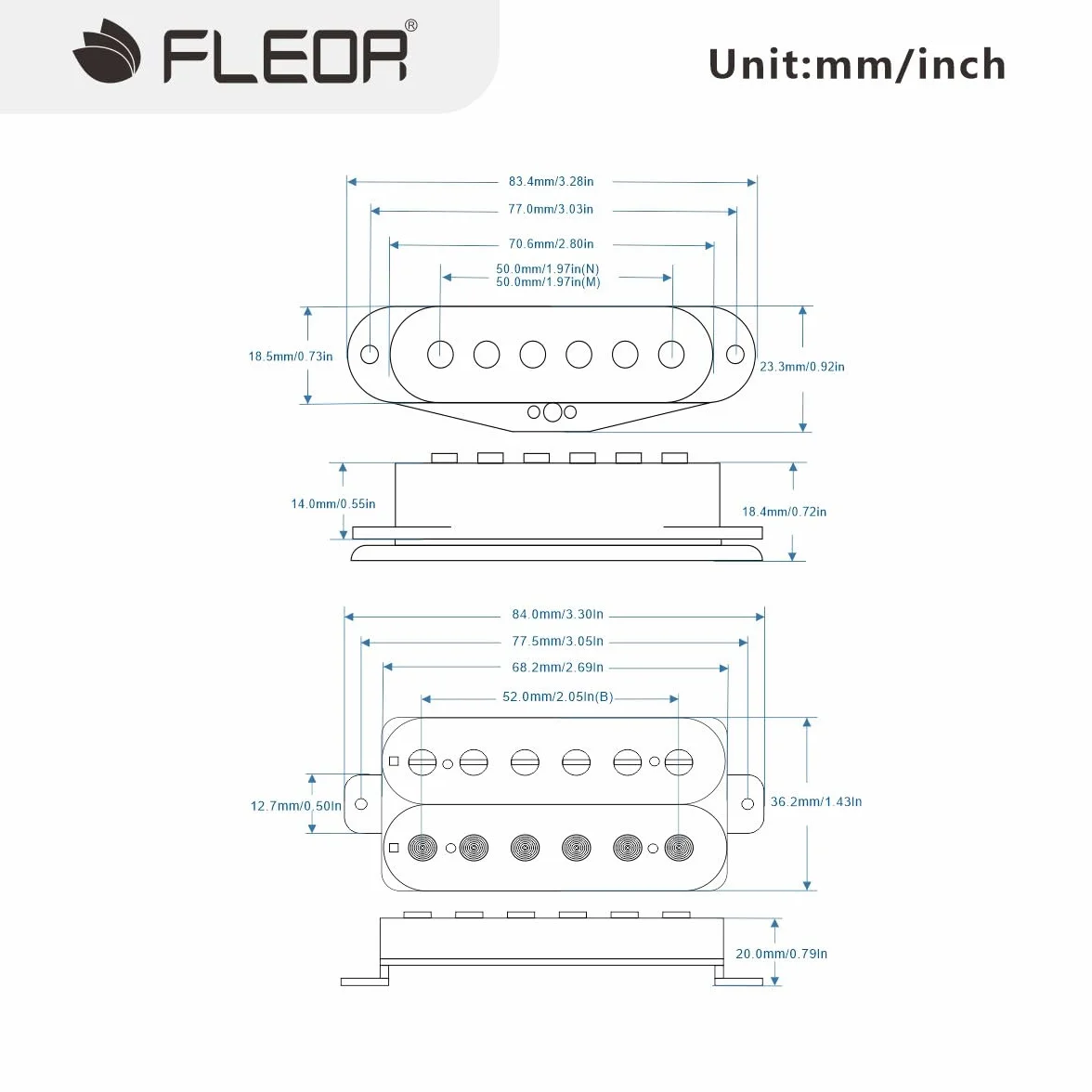 FLEOR Alnico 5 HSS Single-Coil+Humbucker Pickup Neck+Middle+Bridge Pickup Set (14-15K), color negro