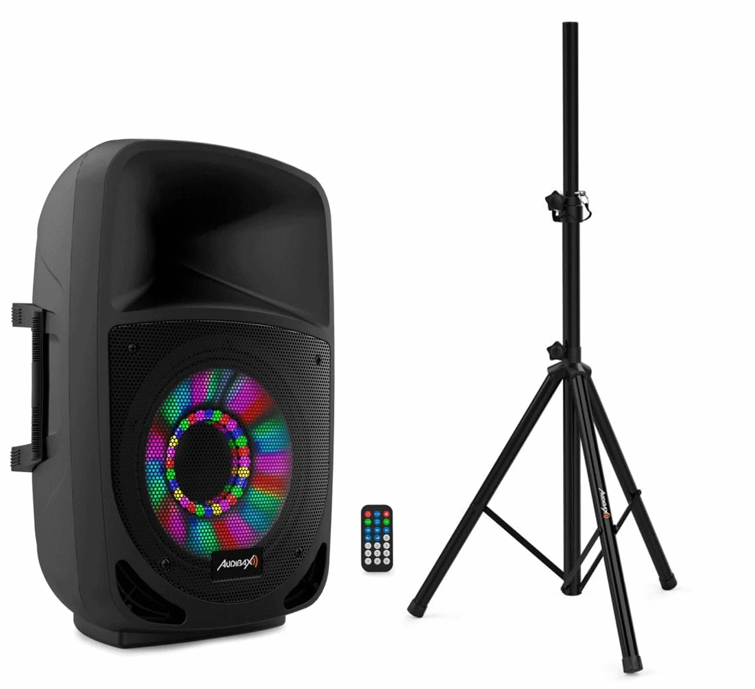Audibax Vegas 10 - Altavoz Profesional con Bluetooth de 10" - Soporte Tripode y Mando Incluido - Potencia de 200W - Altavoz Amplificado - Conexión USB/SD - Altavoz con Bluetooth - Iluminación LED