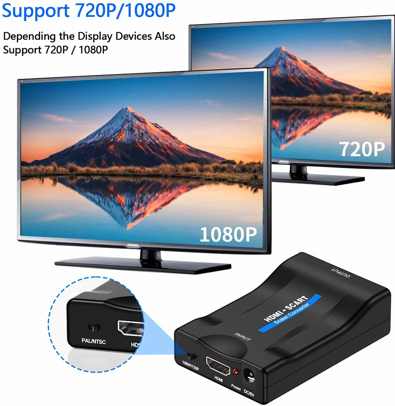 Convertidor HDMI a SCART Adaptador de Salida Euroconector y Entrada HDMI, para SKY HD Blu-Ray Lettore HDTV STB VHS Xbox PS4 DVD PC CR