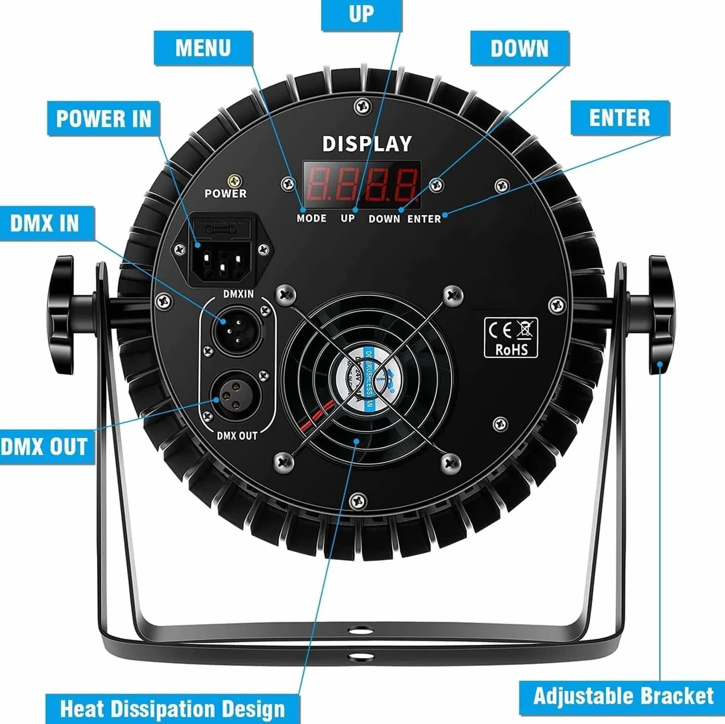 2PCS 200W 18 LED Foco Led Par de Faros Par de Luz RGBW+DMX8CH Strobe Sound Modo Activo LED Luces de Escenario Foco de Discoteca Luz de Fiesta Para Bodas/Fiestas/Iglesia/Club/DJ en Vivo Show