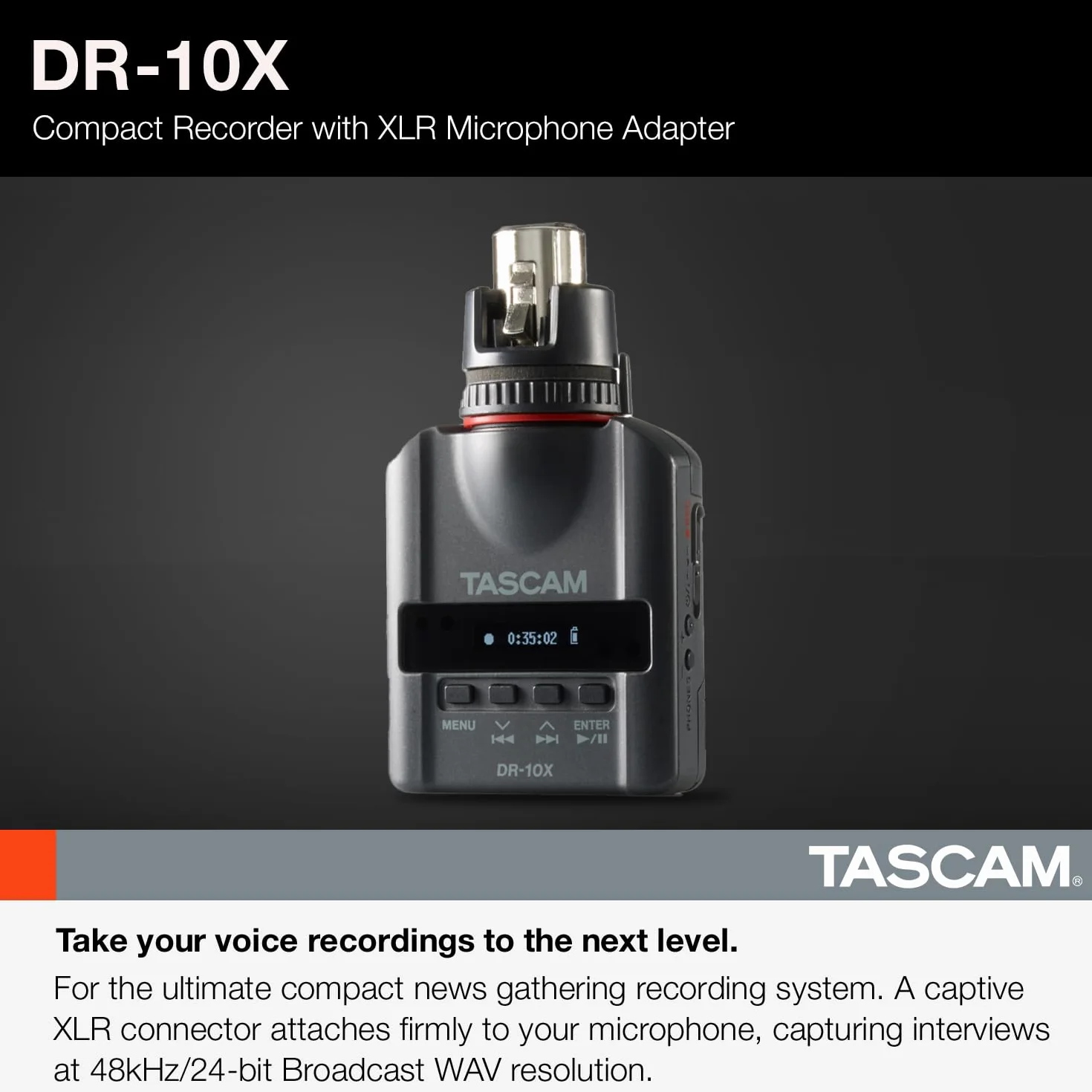Tascam DR-10 X Plug-on grabadora digital PCM lineal para XLR micrófonos