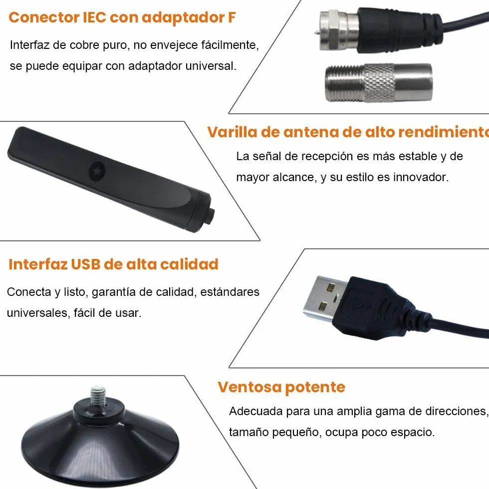 Antena de TV Digital HD para Interior, con Amplificador de Señal, Alcance de 80 km (50 Millas), Compatible con TDT 4K/1080P HDTV, Cable Coaxial de 3 m y Diseño Multidireccional