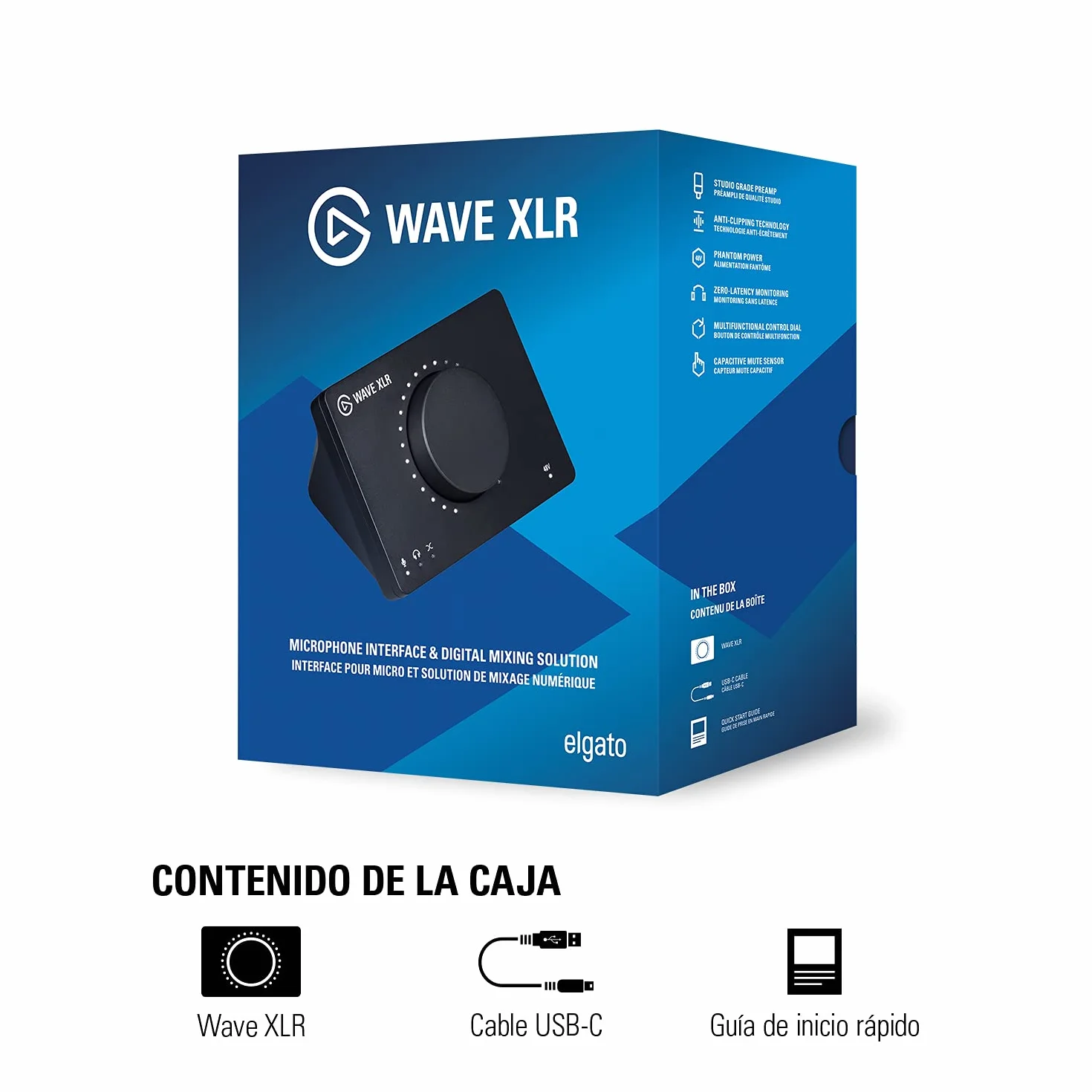Elgato Wave XLR – interfaz para micrófono, XLR/USB-C, antisaturación, previo de 75 dB, alimentación phantom, monitorización directa, botón táctil de muteo, aplicación de mezcla digital Wave Link