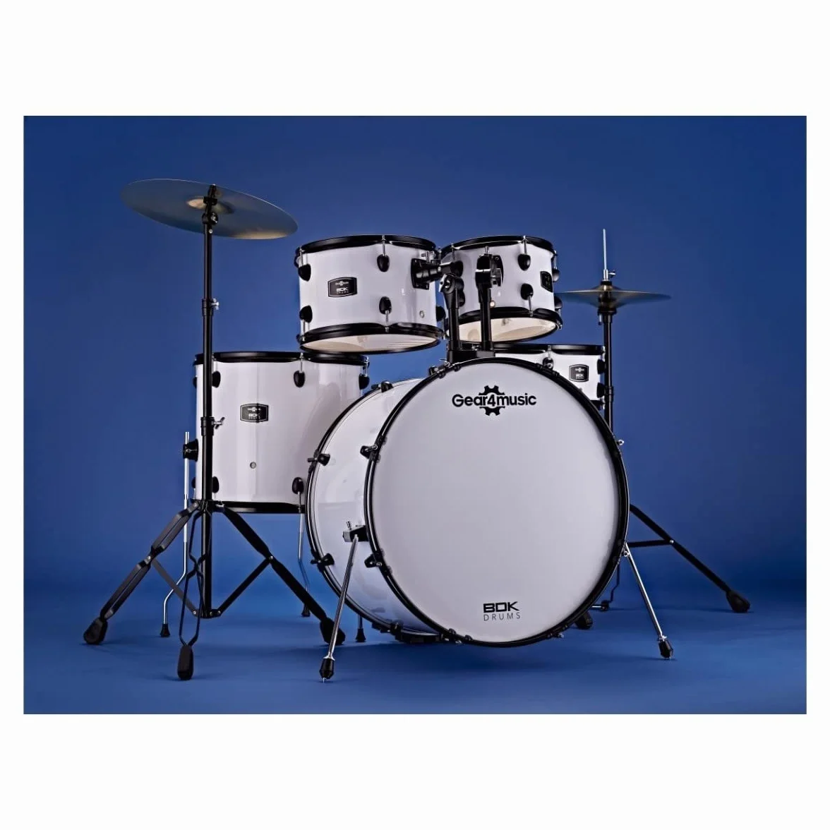 BDK22 Kit de batería acústica completa tamaño Rock con platillos y hardware Blanco