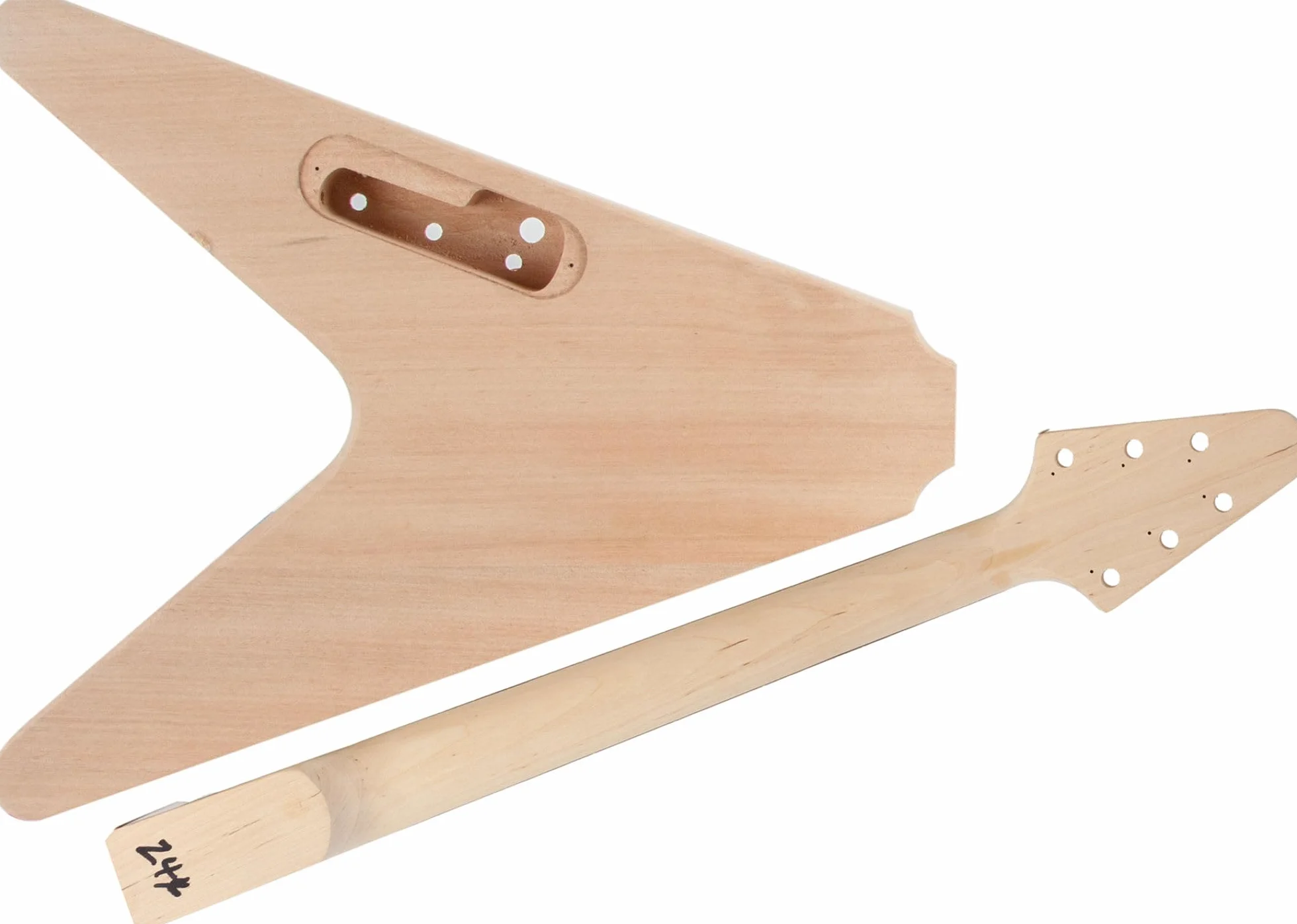 Kit de construcción guitarra eléctrica Rocktile estilo FV — DIY con cuerpo de caoba, diapasón de palisandro, 22 trastes, 2 humbuckers, clavijas DieCast, acabado natural — set de componentes
