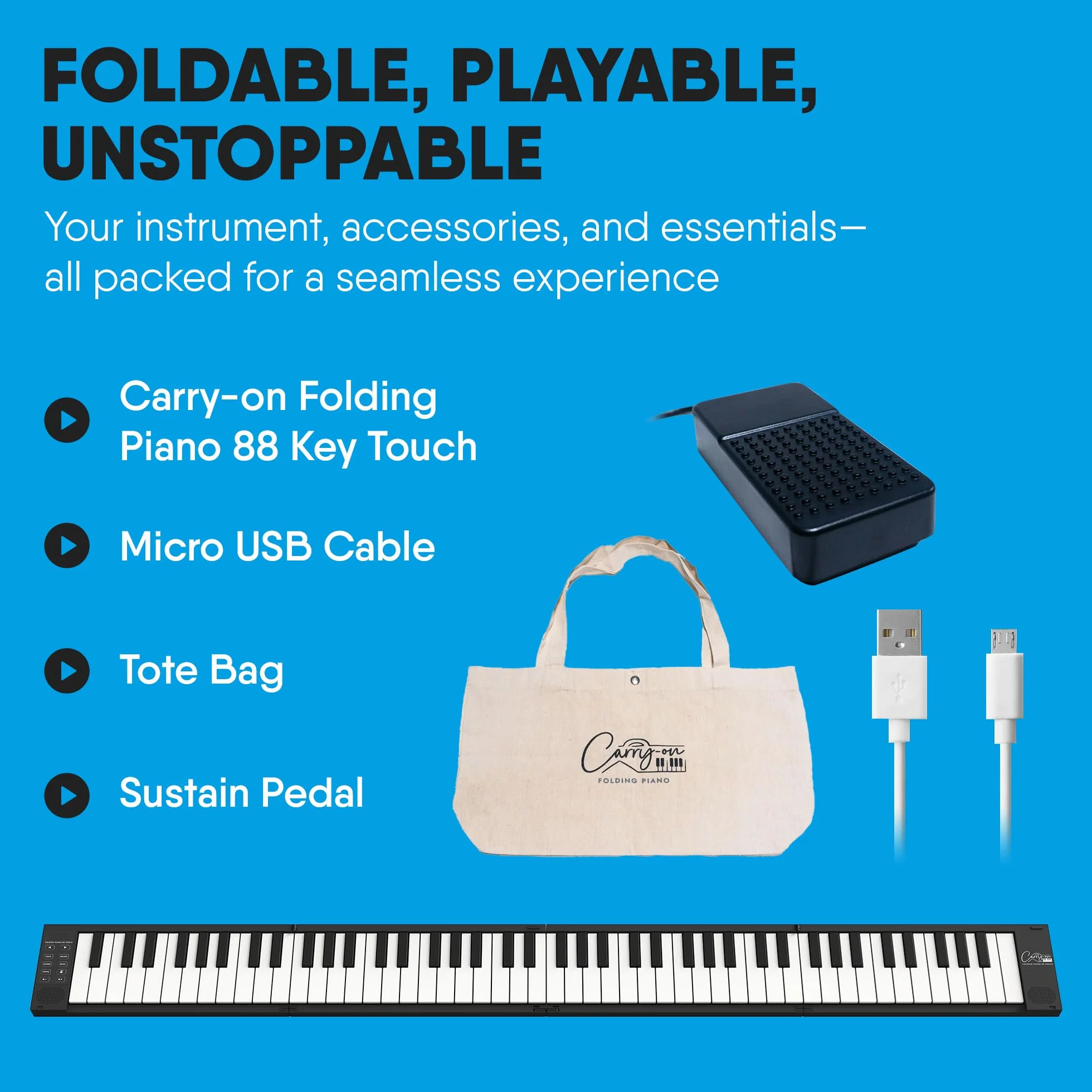 BLACKSTAR Carry-on 88 - negro Piano plegable de 89 Teclas Negro de Blackstar. Controlador MIDI USB con batería recargable