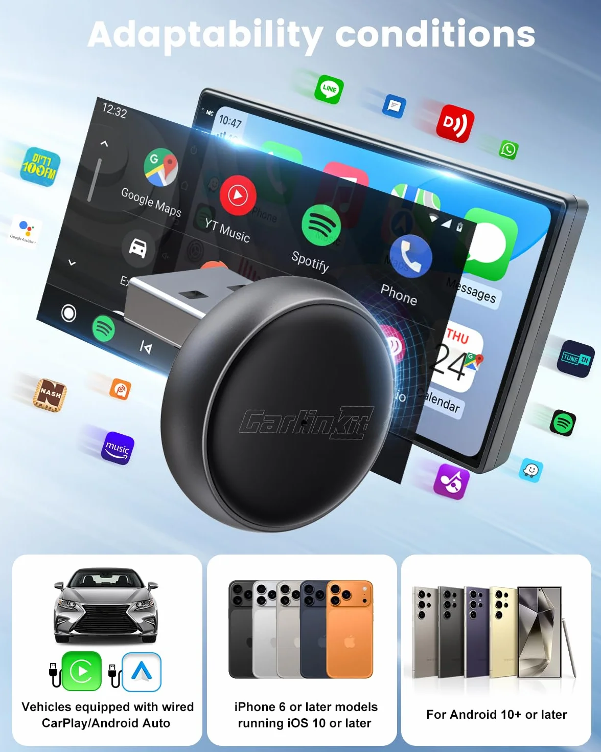 CarlinKit MINI Ultra3: El último adaptador inalámbrico para CarPlay y Android Auto. Transforma conexiones por cable en inalámbricas, ofreciendo conectividad ultrarrápida con funcionalidad