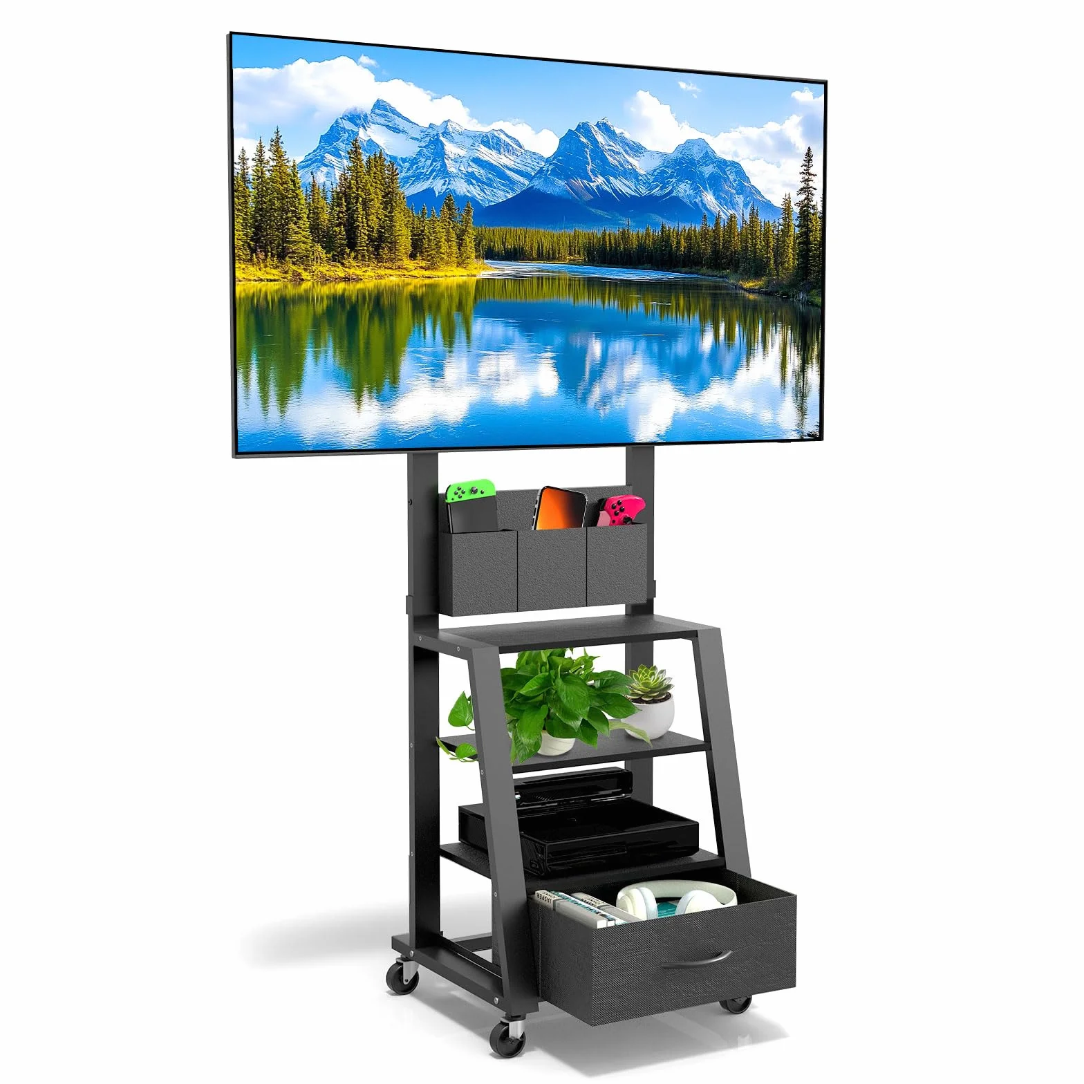 Carrito para TV con soporte móvil, ajustable 23-60", 72kg, VESA 400x400mm, negro