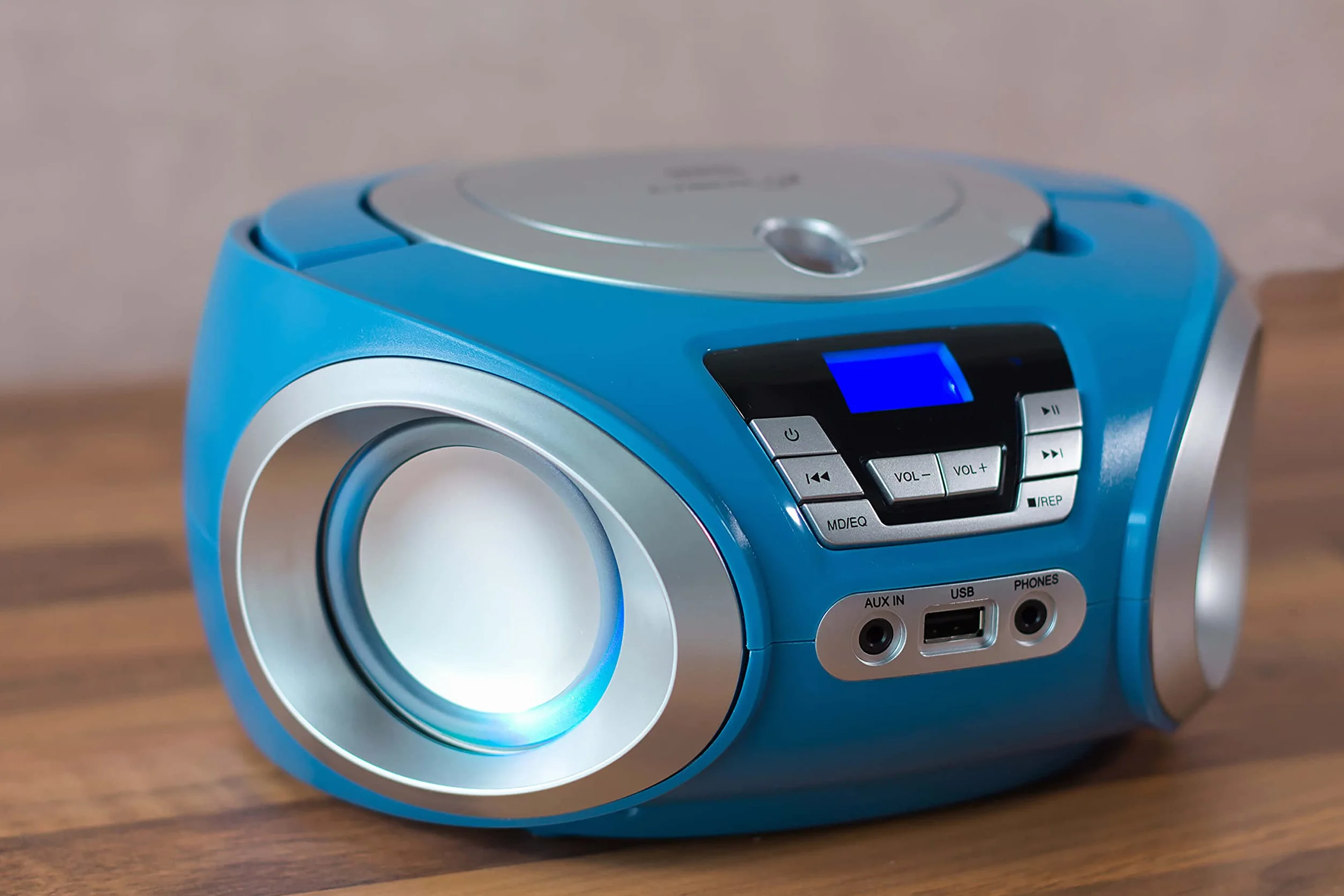 Reproductor de CD con iluminación LED | Toma para Auriculares | Radio estéreo portátil | Radio Infantil | estéreo | USB | Reproductor de CD/MP3 | Radio FM | Conector para Auriculares | Entrada AUX