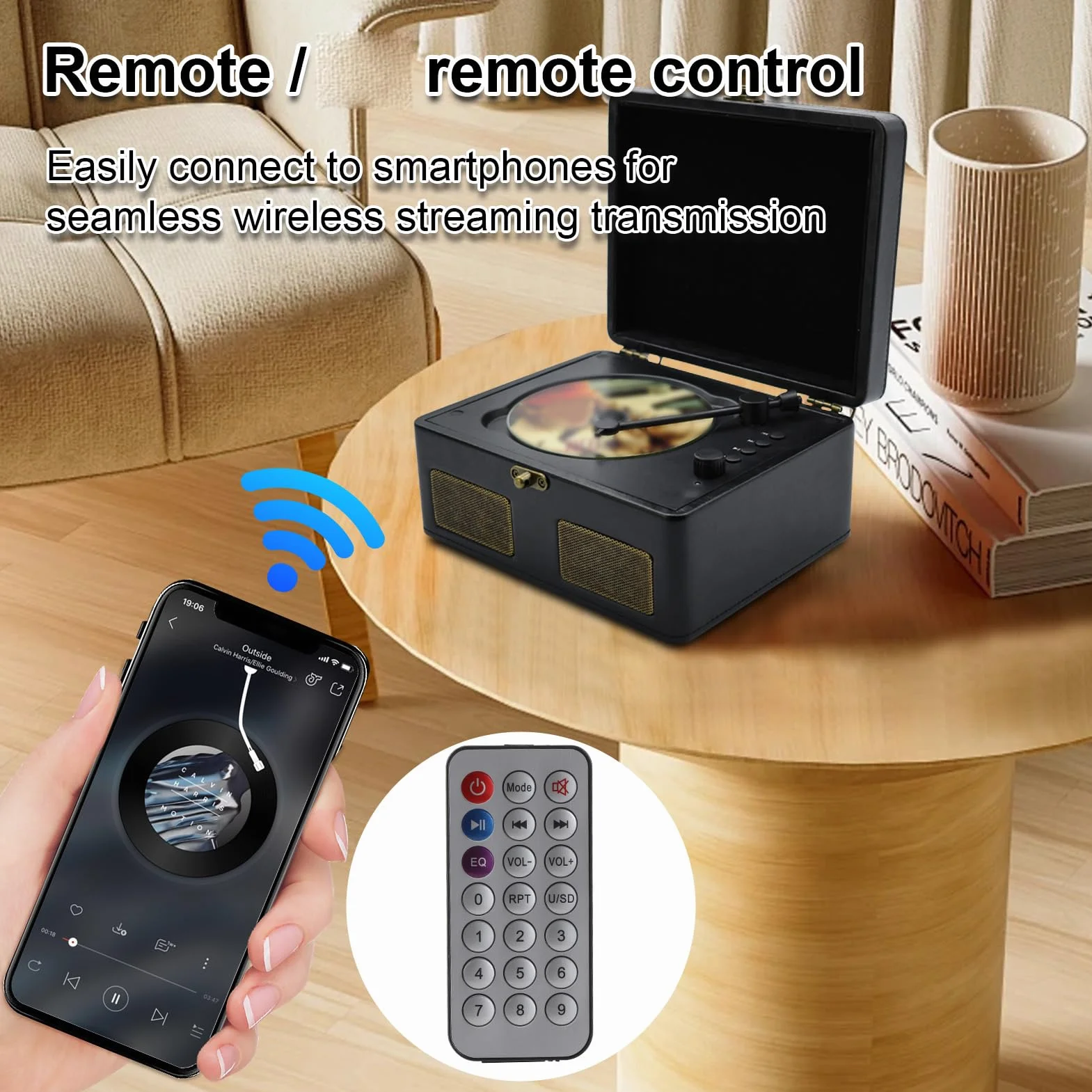 Reproductor de CD Retro Portátil con Altavoces Integrados, Batería 2000 MAh, Transmisión Inalámbrica, Negro