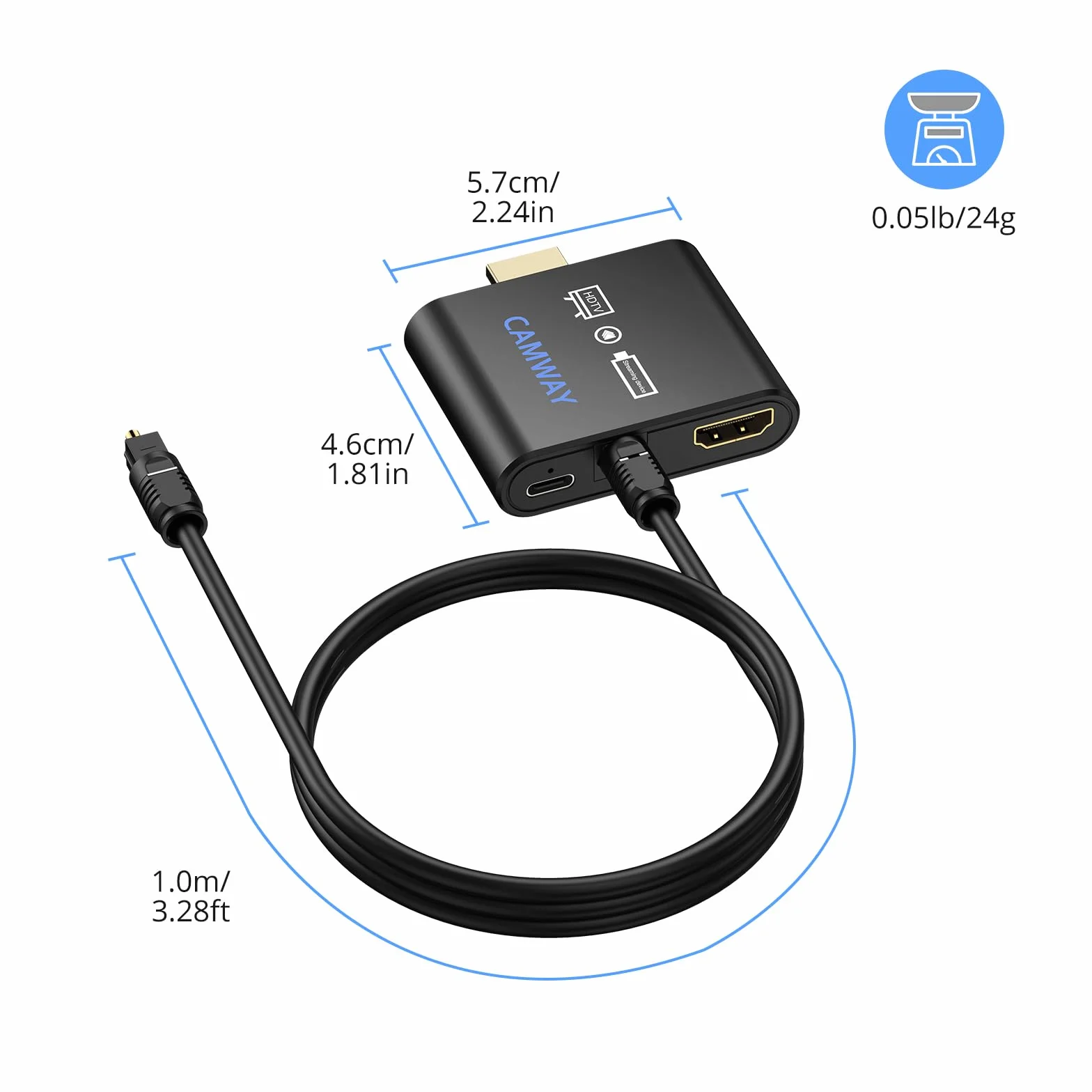 CAMWAY HDMI Audio Extractor 4K, Adaptador HDMI a óptico SPDIF Toslink, Compatible con Dolby/DTS 5.1