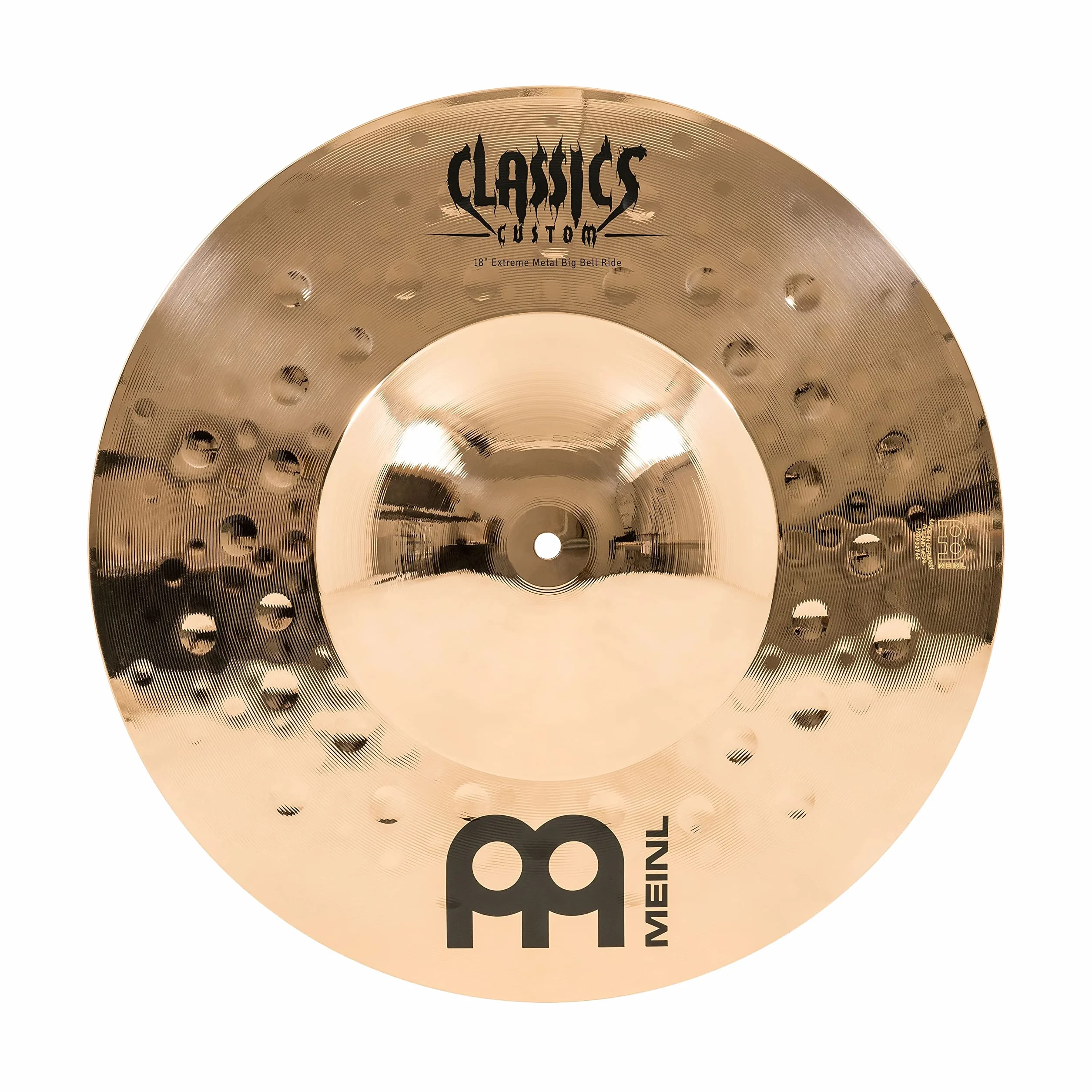 Meinl Cymbals Classics Custom Extreme Metal Plato Big Bell Ride de 18 pulgadas (45,72cm) Platillos de Batería - Bronce B12, Acabado Brillante (CC18EMBBR-B)