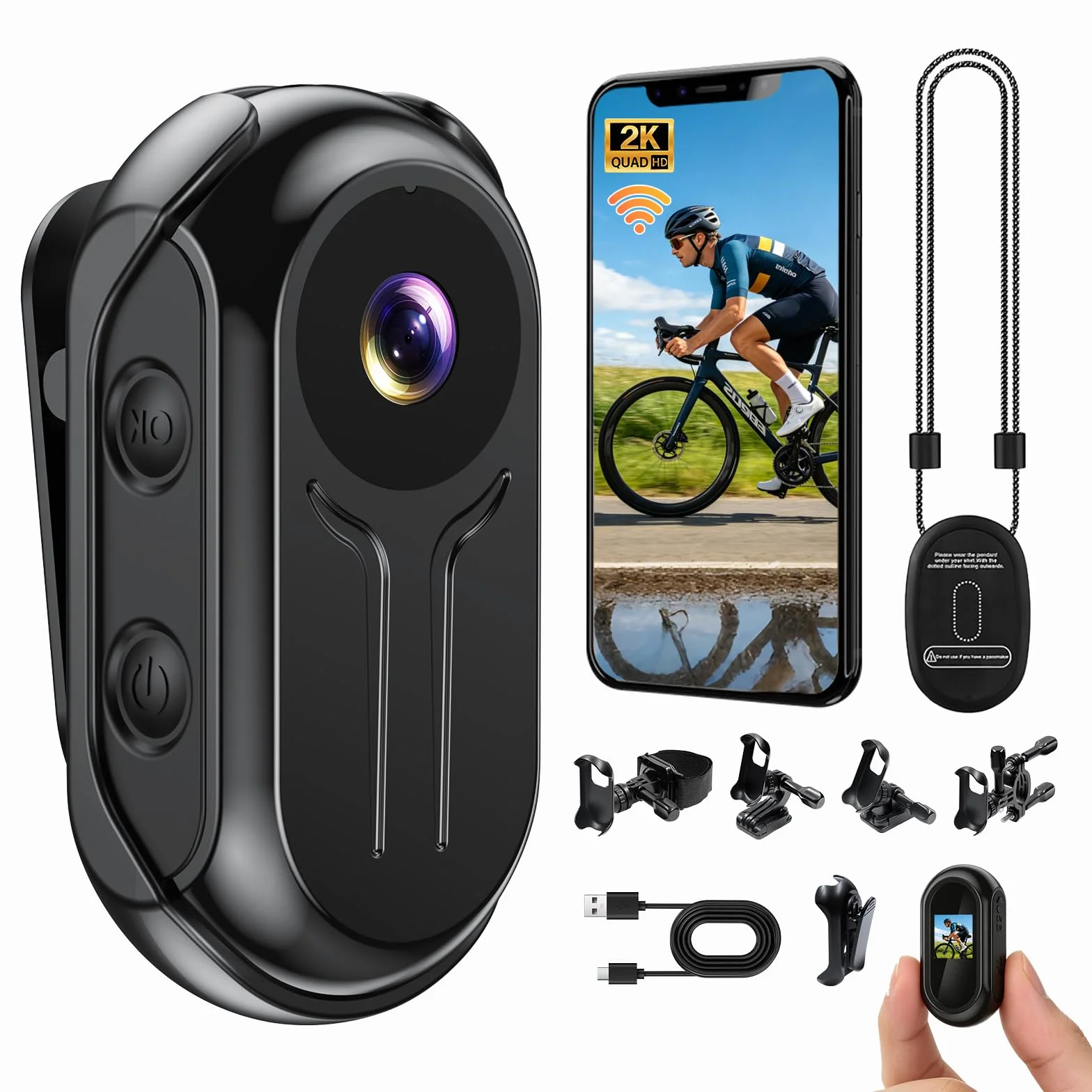 Mini Cámara Deportiva WiFi, Ultra HD 2K Action CAM con Pantalla,120° Gran Angular Cámara POV, Mini BodyCam con Visión Nocturna for Camara Casco Moto Vlog/Aventura