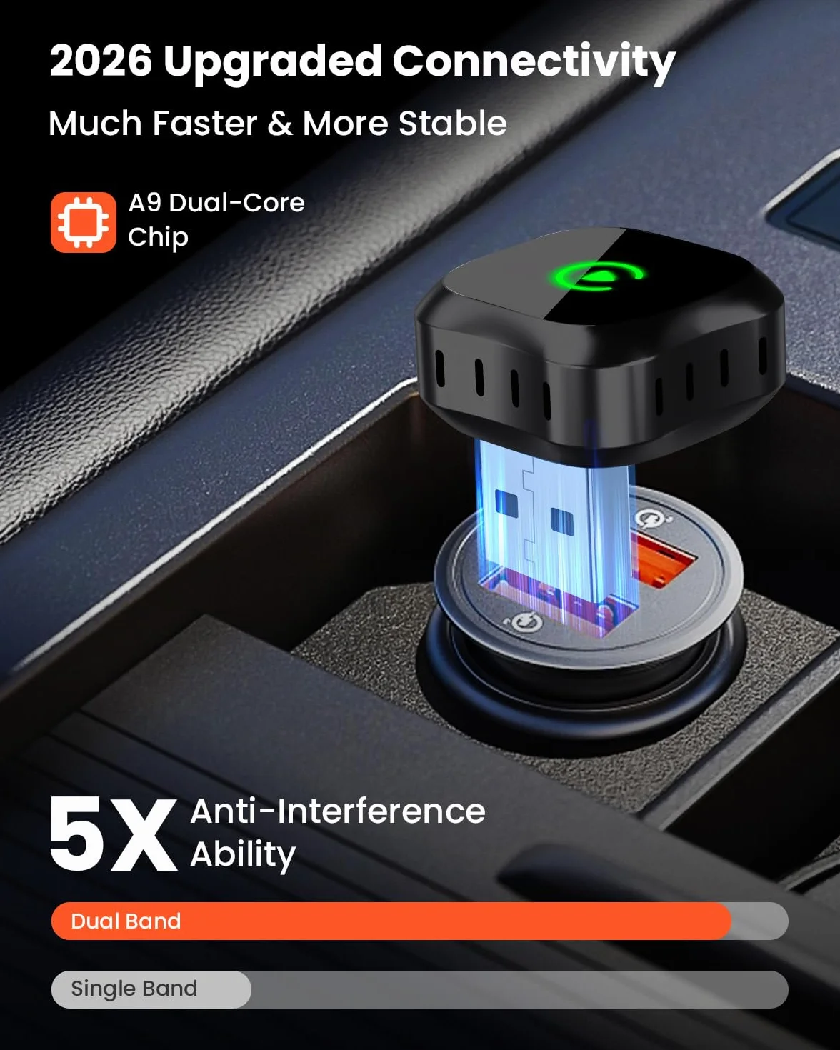 GEEKERA Adaptador CarPlay Inalámbrico para Apple: Modelo 2026 Wireless CarPlay para Coche, Convierte Cable a Wireless, Compatible con iPhone iOS 12+, USB A/C y Vehículos 2016+, Negro