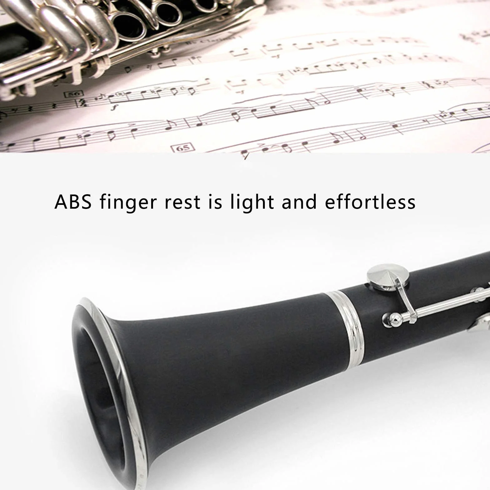 Juego de clarinete, instrumento musical de examen de grado para principiantes de clarinete Bb Key con estuche rígido de 10 cañas y kit de limpieza para clarinete,