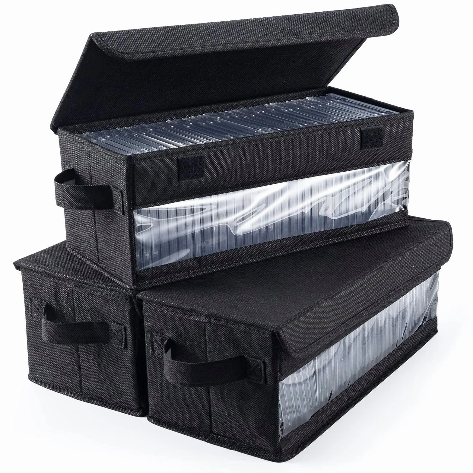 3 Piezas Cajas De Almacenamiento Para Cd Apilable,Caja Cd Tiene Capacidad Para 32 Cd,Caja Almacenamiento Con Ventana De Visualización,Adecuado Para Libros, Documentos, Juguetes,Negro
