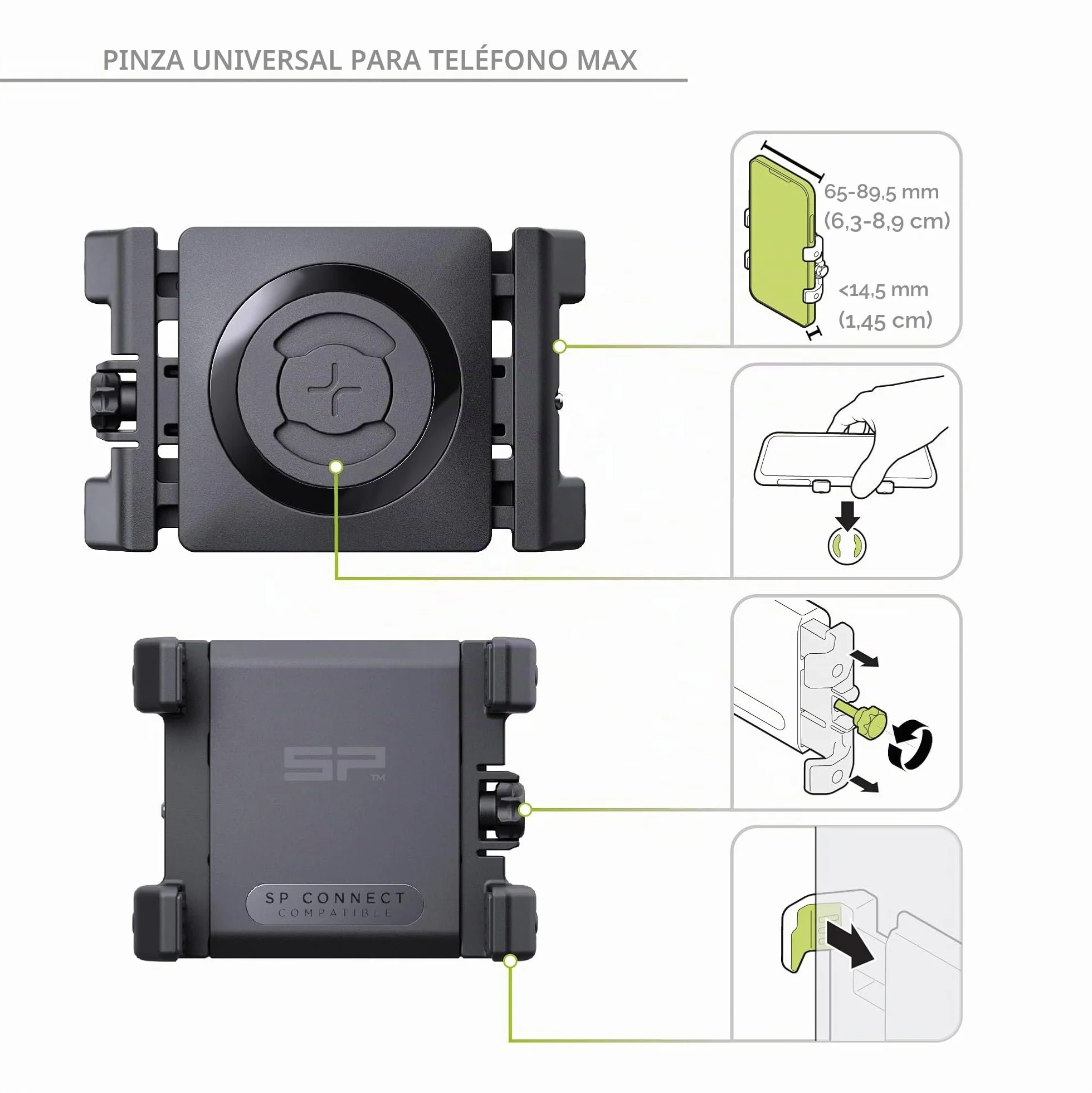 SP Connect Soporte Universal para teléfono móvil para Moto, Bicicleta, ciclomotor, Scooter, Accesorio para navegador de Todos los teléfonos Inteligentes como iPhone, Samsung