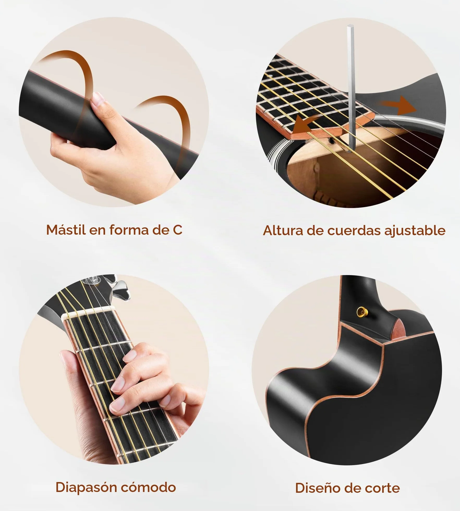 Vangoa 4/4 Guitarra Electroacústica 41 Pulgadas Cutaway Guitarras Acústicas con Cuerdas Metálicas, Ecualizador de 4 bandas, Kits Para Principiantes, Negro