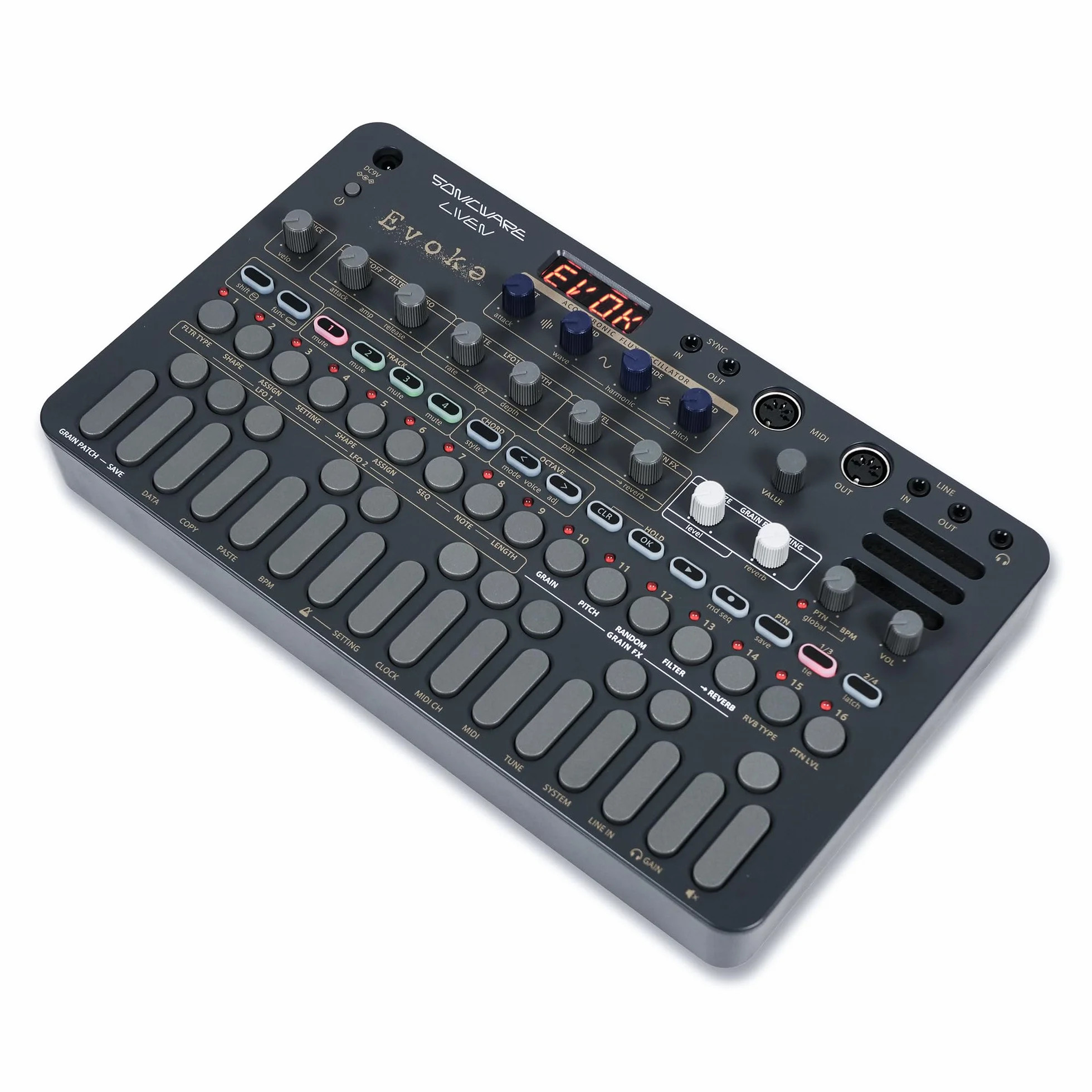 Sonicware Liven Evoke [Sintetizador Acoustronic con efecto granular] - Sintetizador portátil para producción musical ambiental cinematográfica y posclásica, alimentado por batería