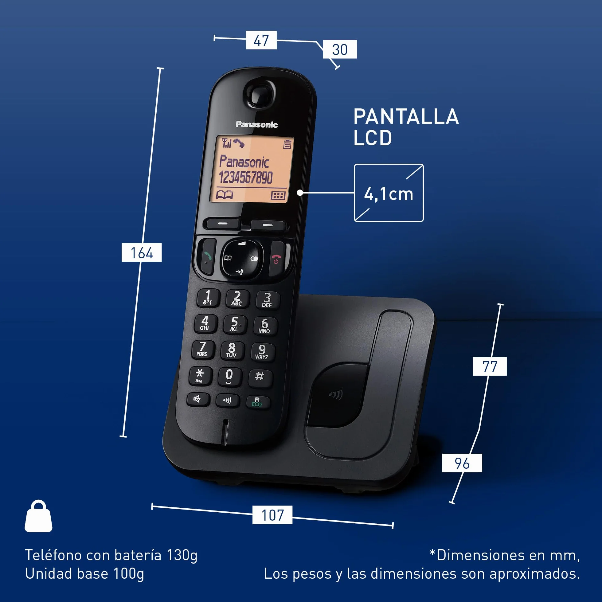 Panasonic KX-TGC210 Teléfono fijo inalámbrico LCD Identificador de llamadas Agenda 50 números Negro