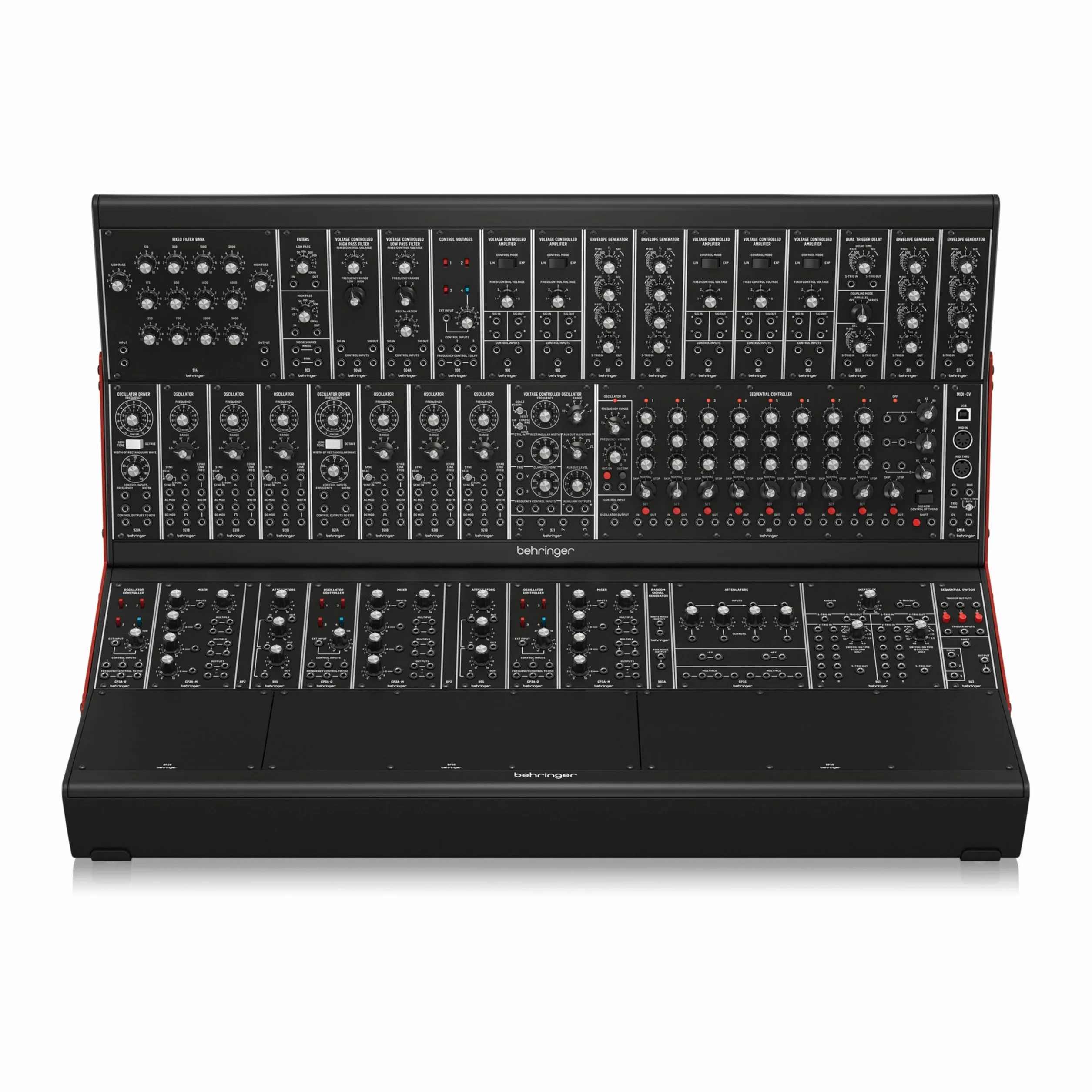 Behringer SYSTEM 55 Sintetizador modular completo "System 55" con 38 módulos, convertidor de MIDI a CV y ​​2 estuches EURORACK GO