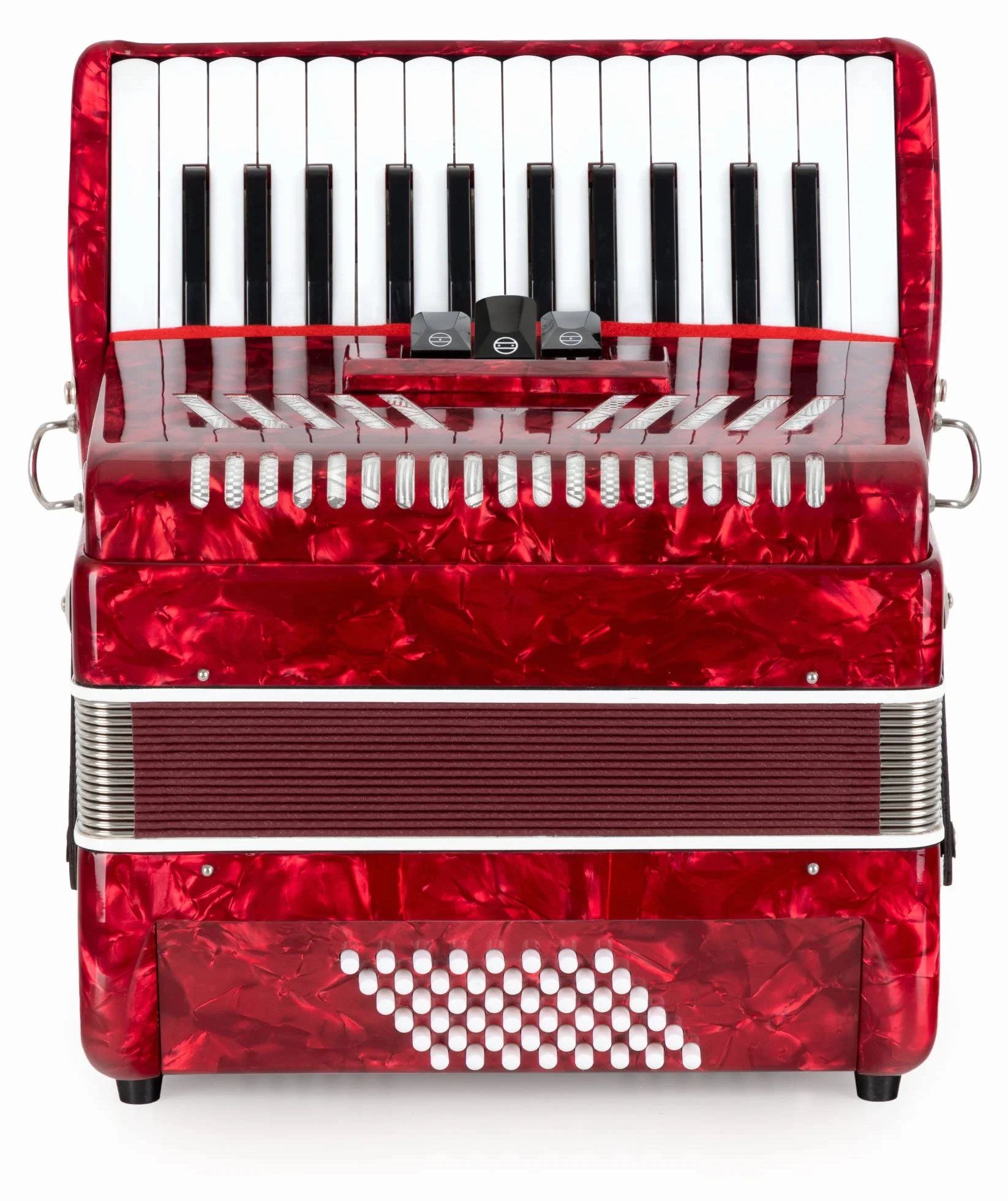 Acordeón Classic Cantabile 48 Bajos "Secondo V" - Acordeón de teclas - 2 voces - 26 teclas de agudos - con correas y funda mochila - Rojo