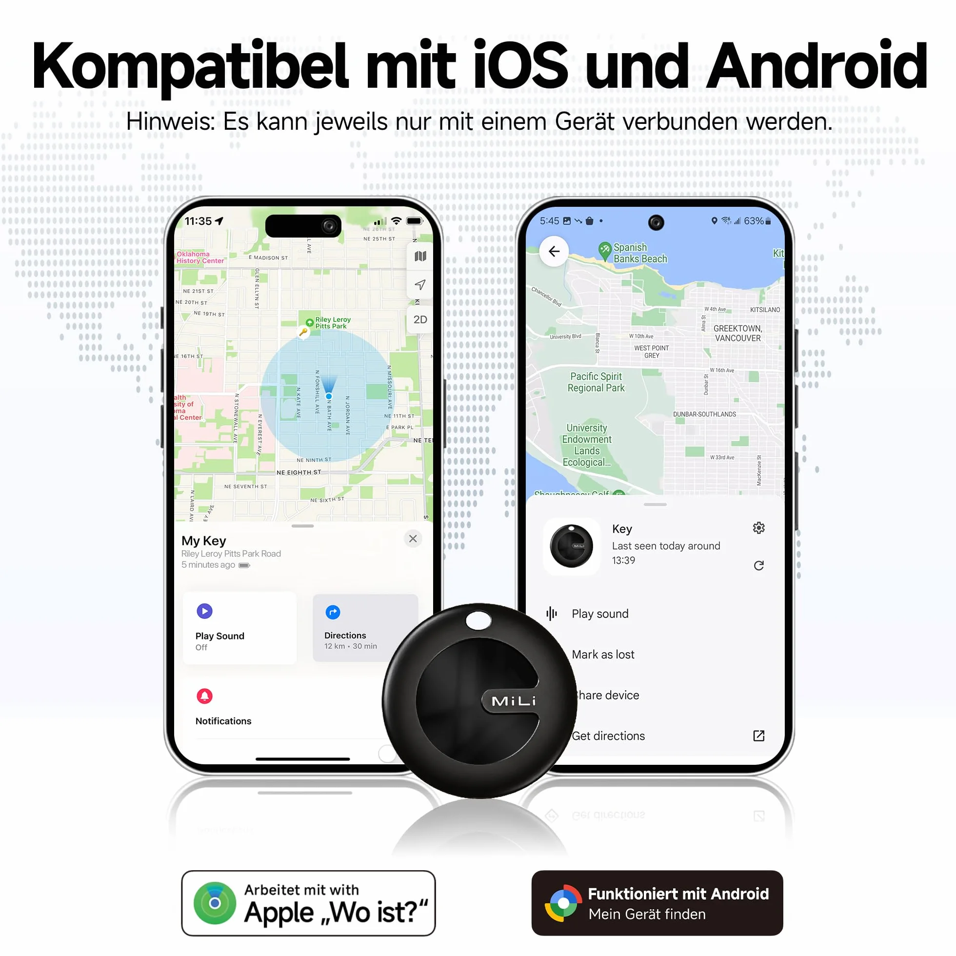 MiLi MiTag Duo Smart Tag para iOS y Android, Compatible con Apple Buscar y Google Localizador, Bluetooth Key Finder para Equipaje/Bolsos/maletín/Cartera, 4 Pack