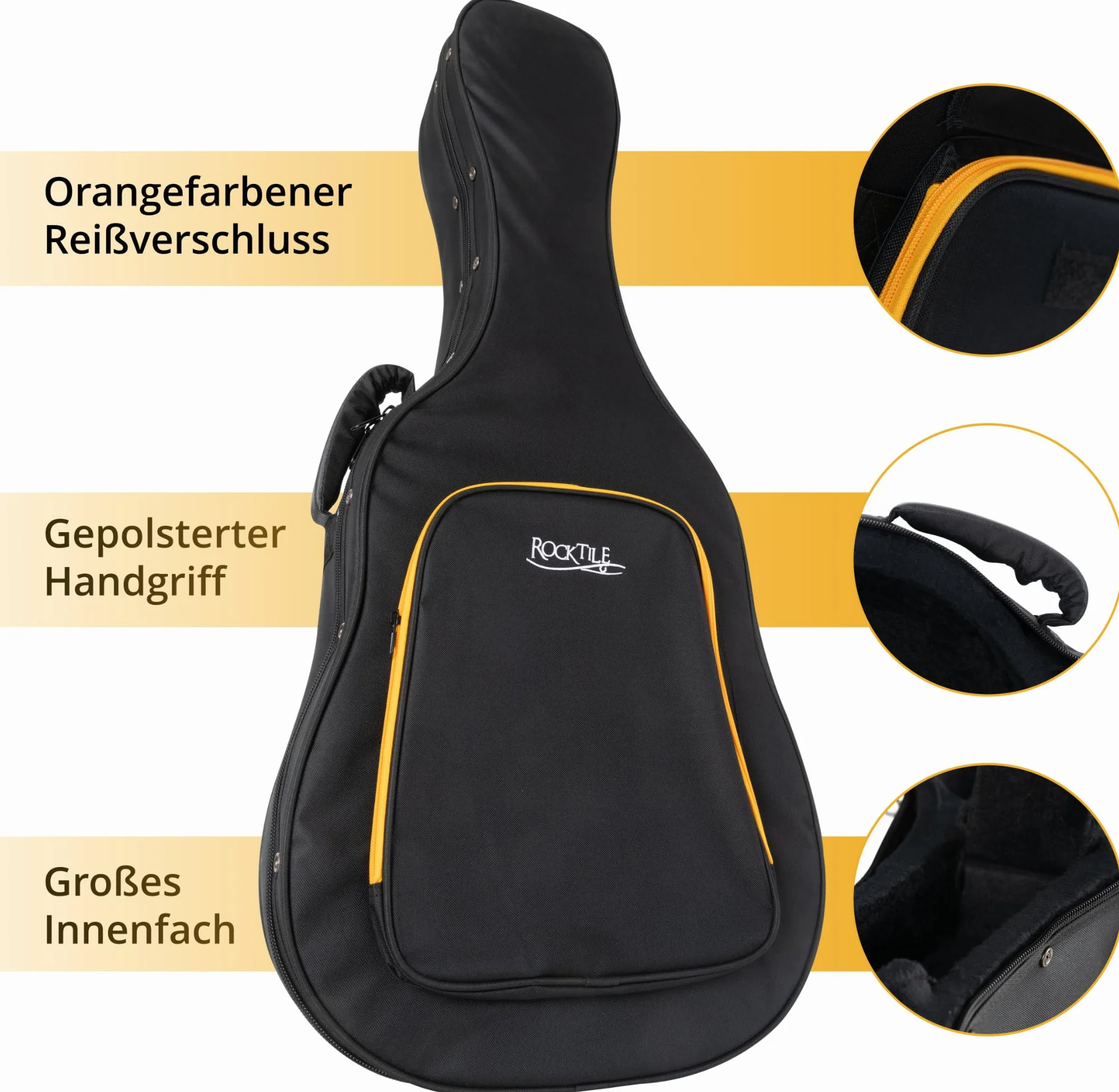 ROCKTILE KGSC-5122BK Funda Suave para Guitarra Clásica - Estuche Ligero y Práctico para Todas Las Guitarras De Concierto